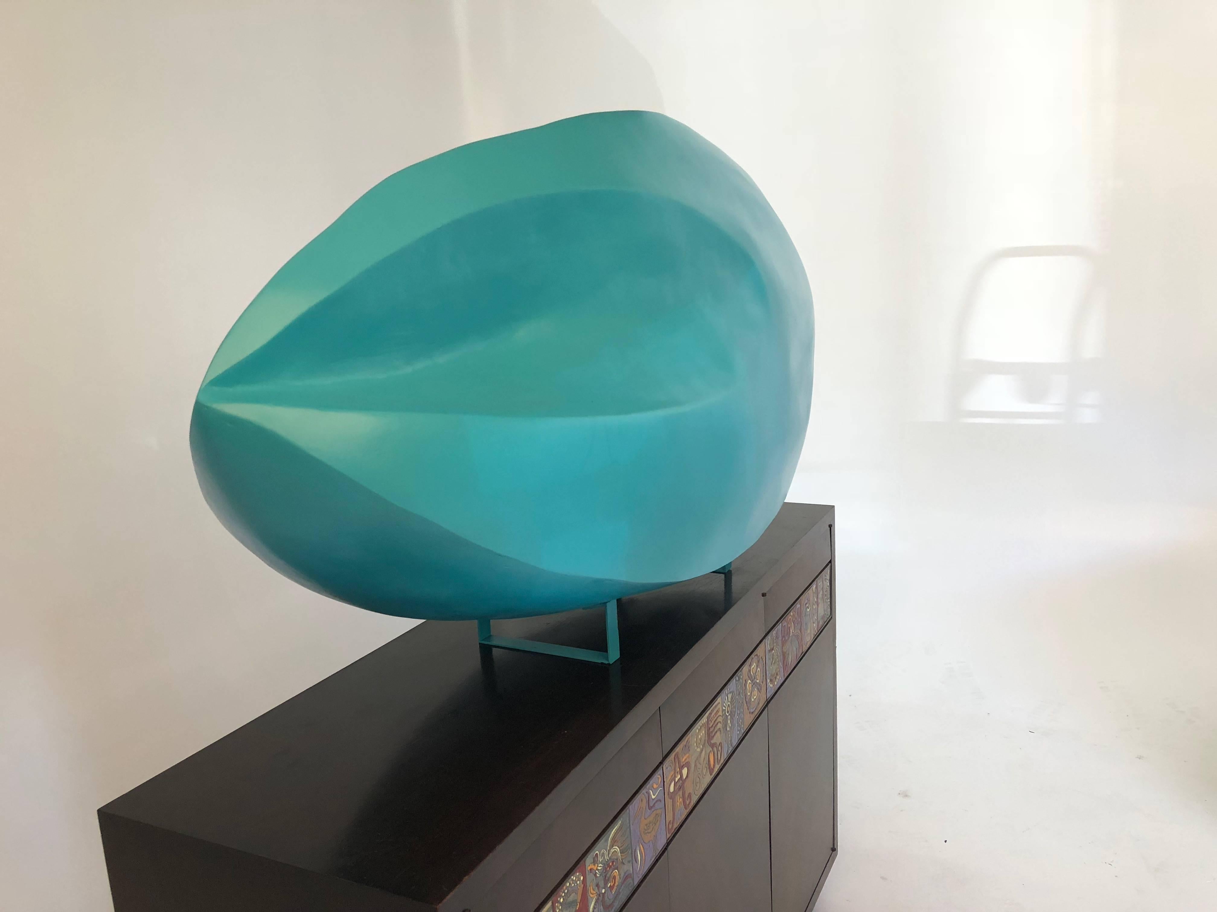 Monumental Teal Painted Abstract Fiberglass Sculpture, circa 1980 In Excellent Condition In Los Angeles, CA