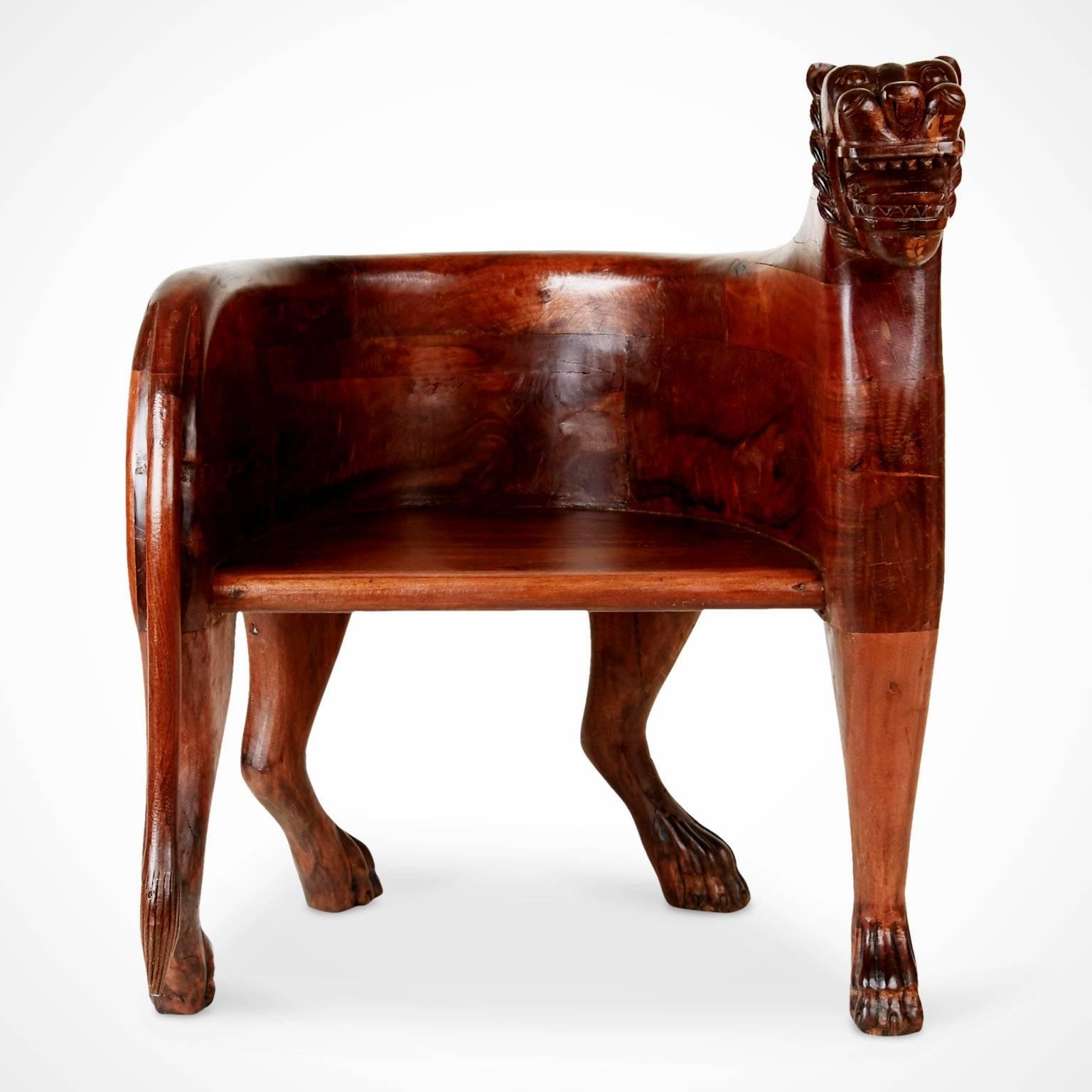 Figural Full Body Carved Teak Wood Lioness Club Chairs, Pair In Excellent Condition In Los Angeles, CA