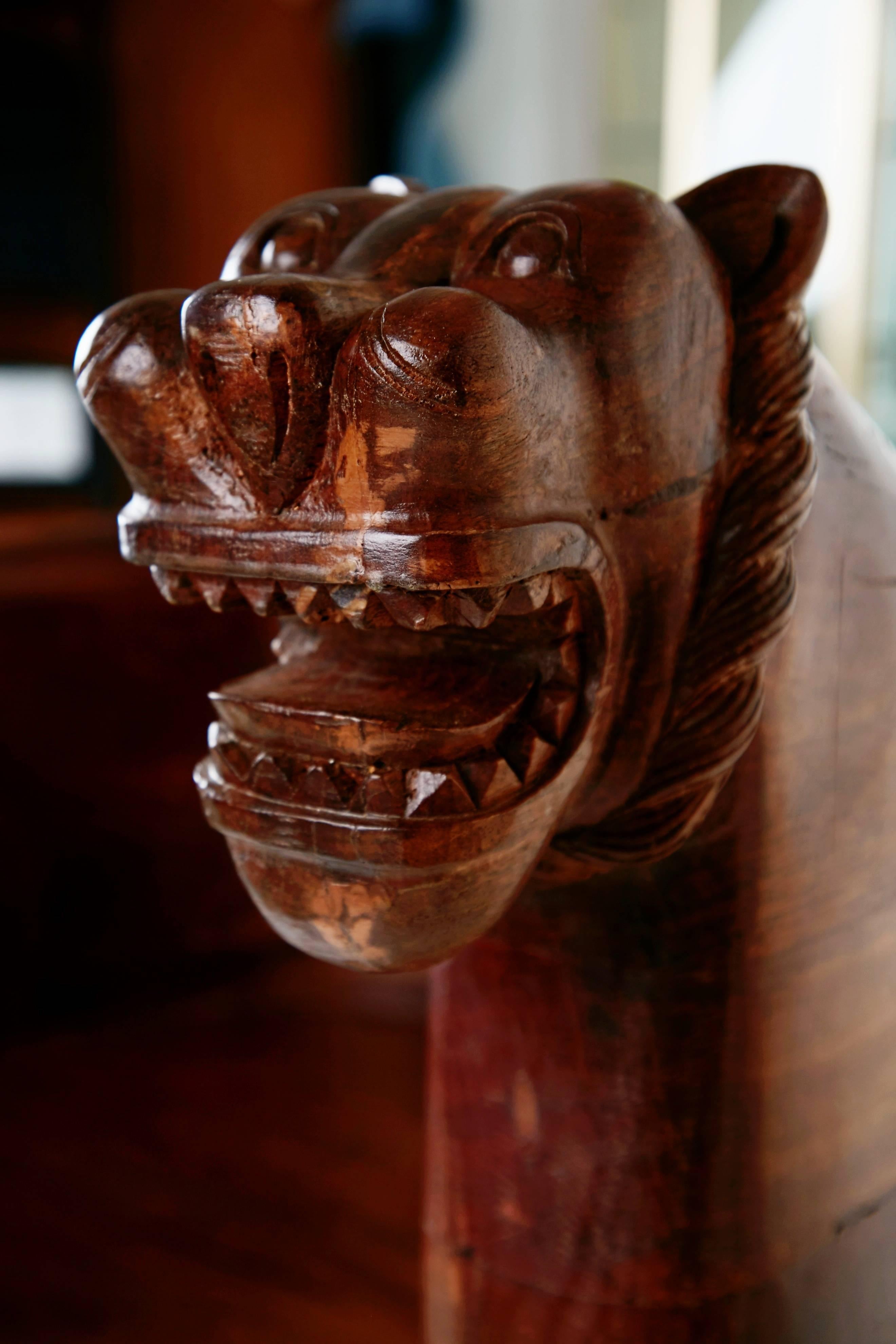 Figural Full Body Carved Teak Wood Lioness Club Chairs, Pair 5