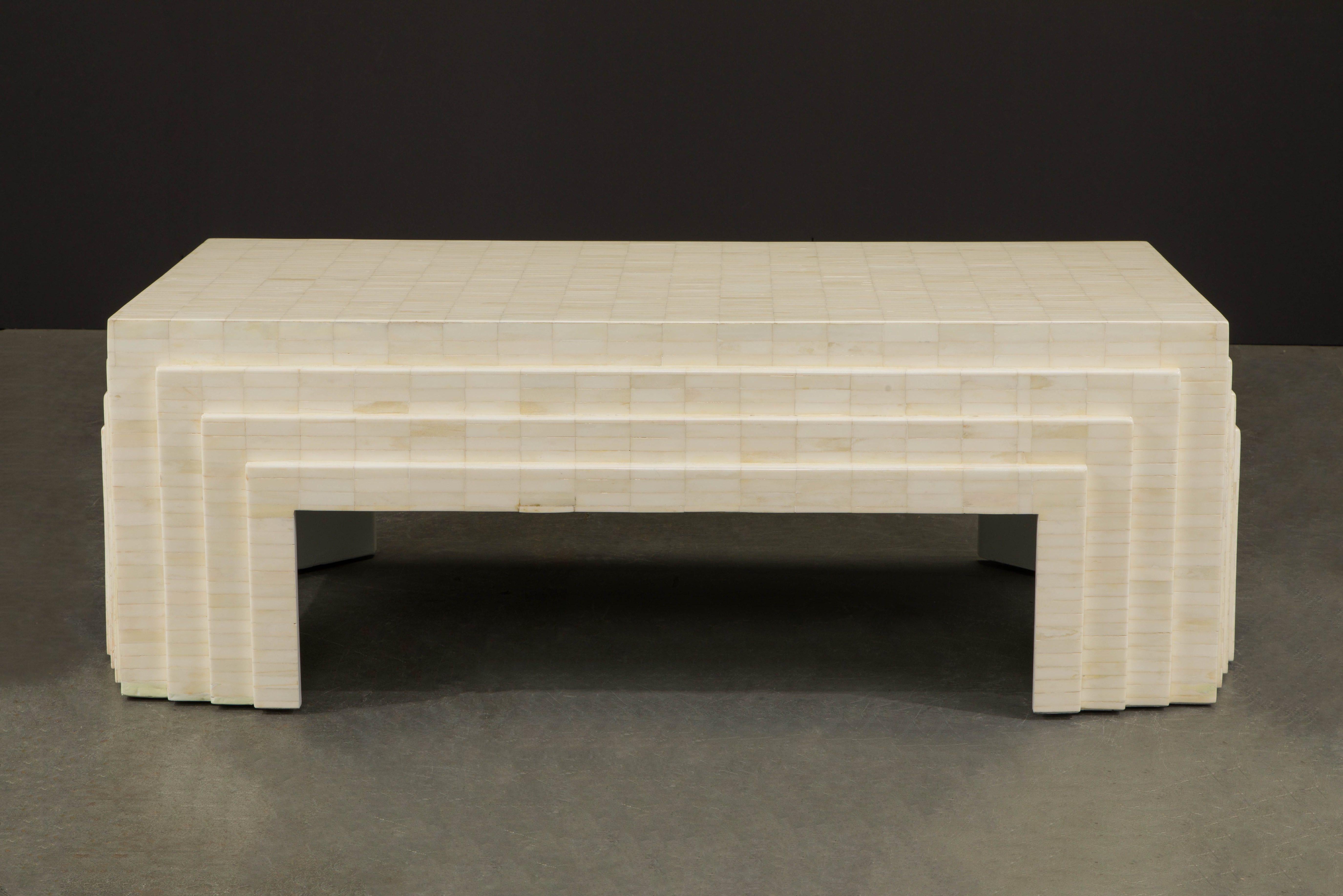 Modern Enrique Garcel Tessellated Bone Architectural Cocktail Table, c. 1970s, Restored