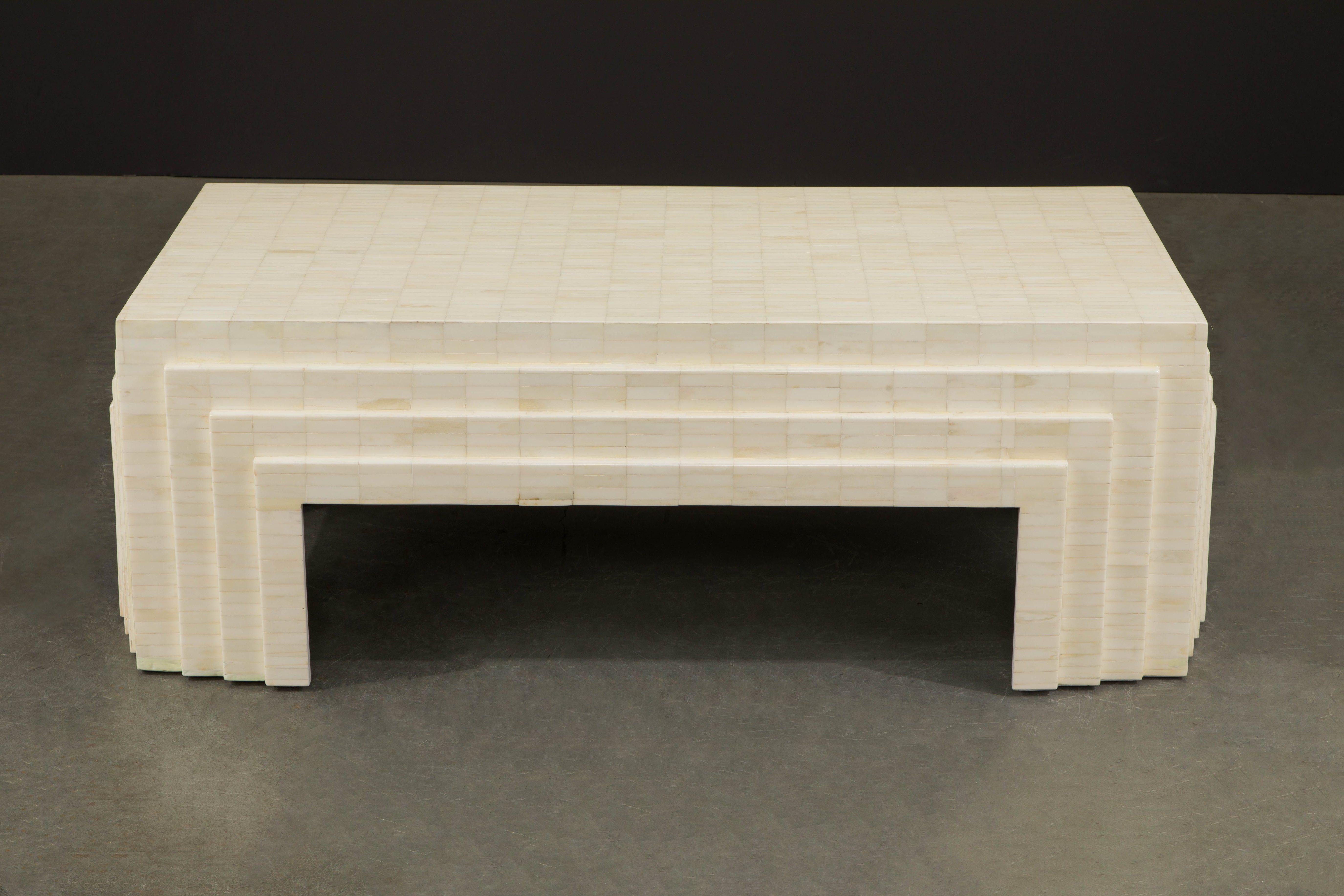 Colombian Enrique Garcel Tessellated Bone Architectural Cocktail Table, c. 1970s, Restored