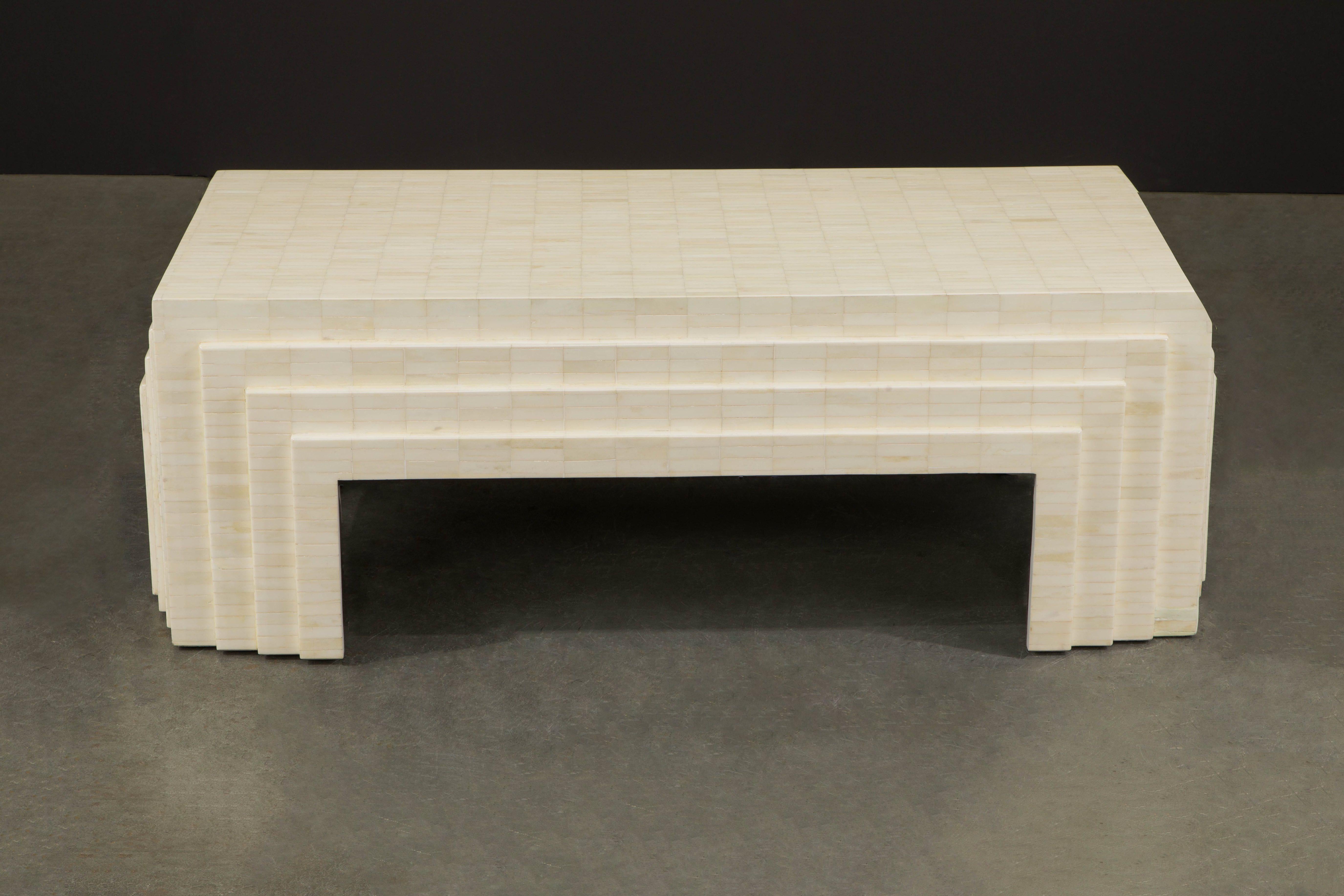 Enrique Garcel Tessellated Bone Architectural Cocktail Table, c. 1970s, Restored 3