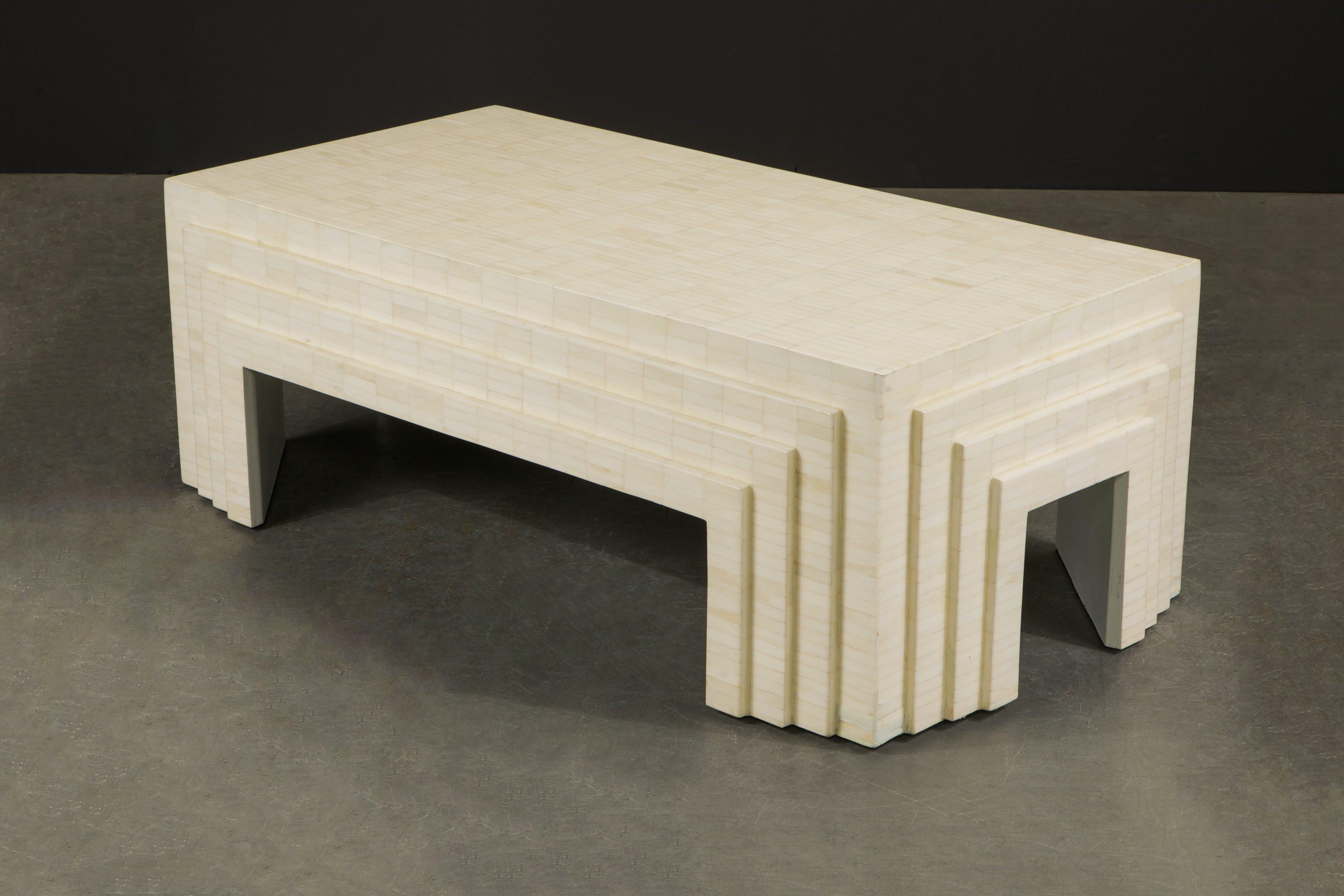Enrique Garcel Tessellated Bone Architectural Cocktail Table, c. 1970s, Restored 2