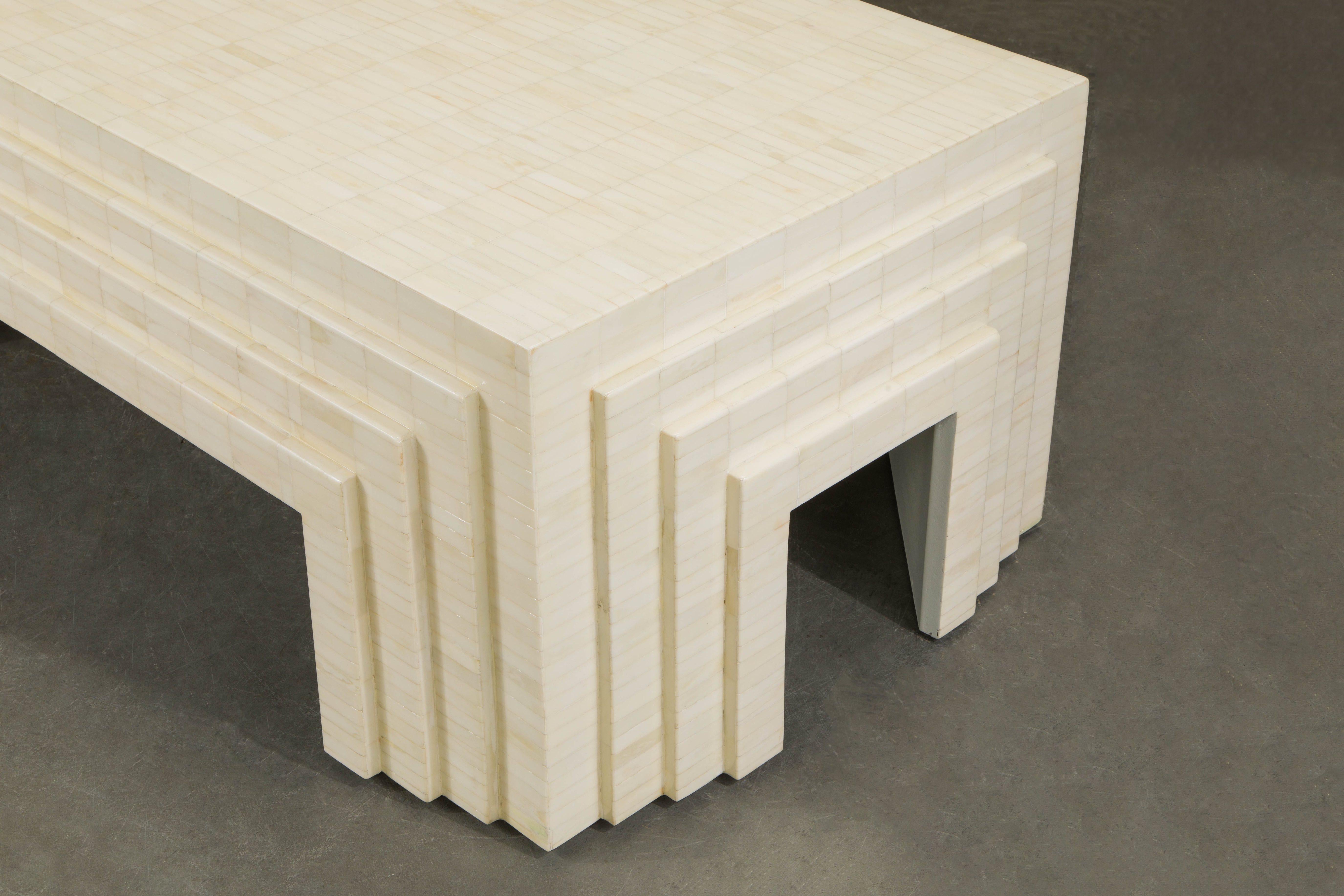 Enrique Garcel Tessellated Bone Architectural Cocktail Table, c. 1970s, Restored 5