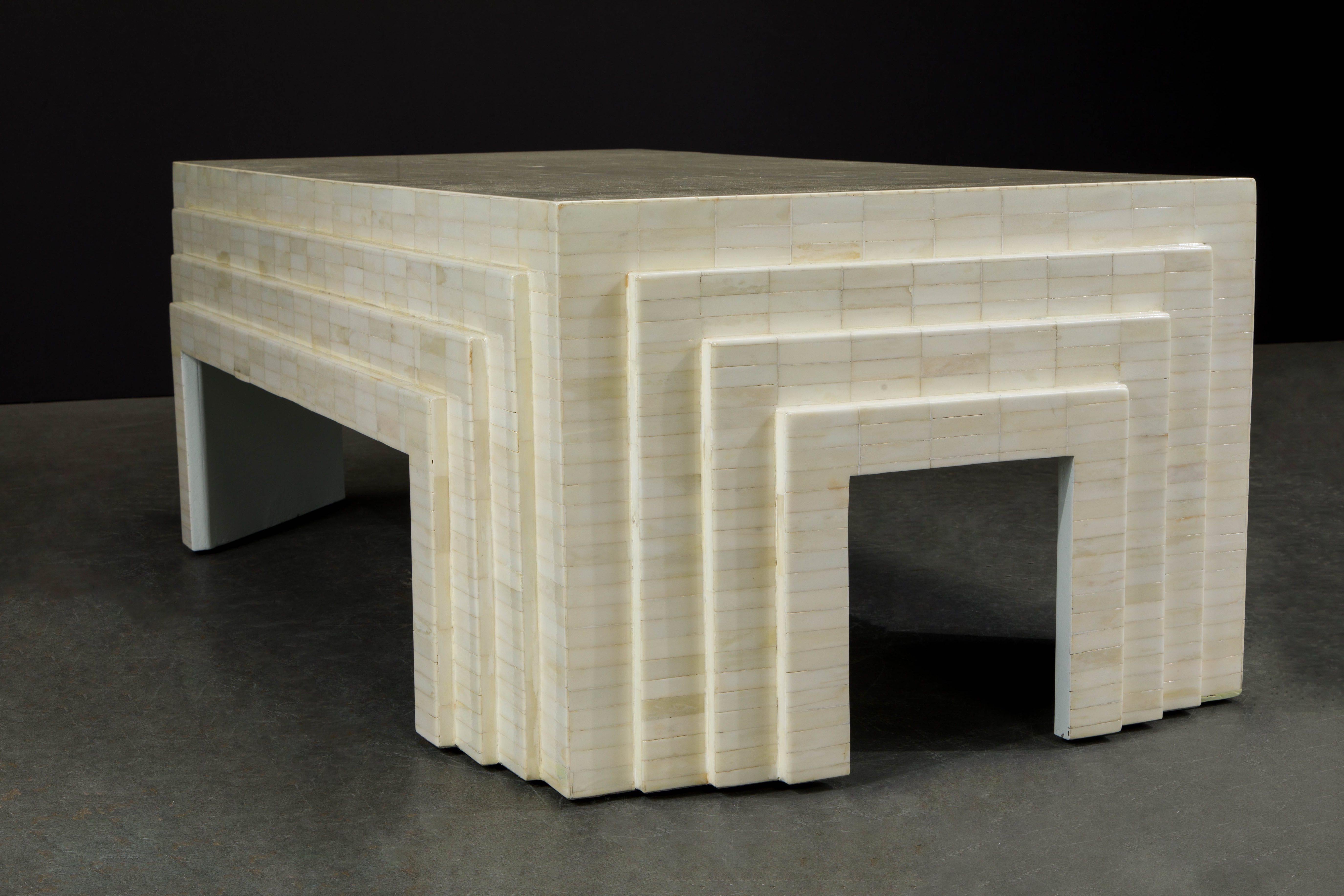 Enrique Garcel Tessellated Bone Architectural Cocktail Table, c. 1970s, Restored 6