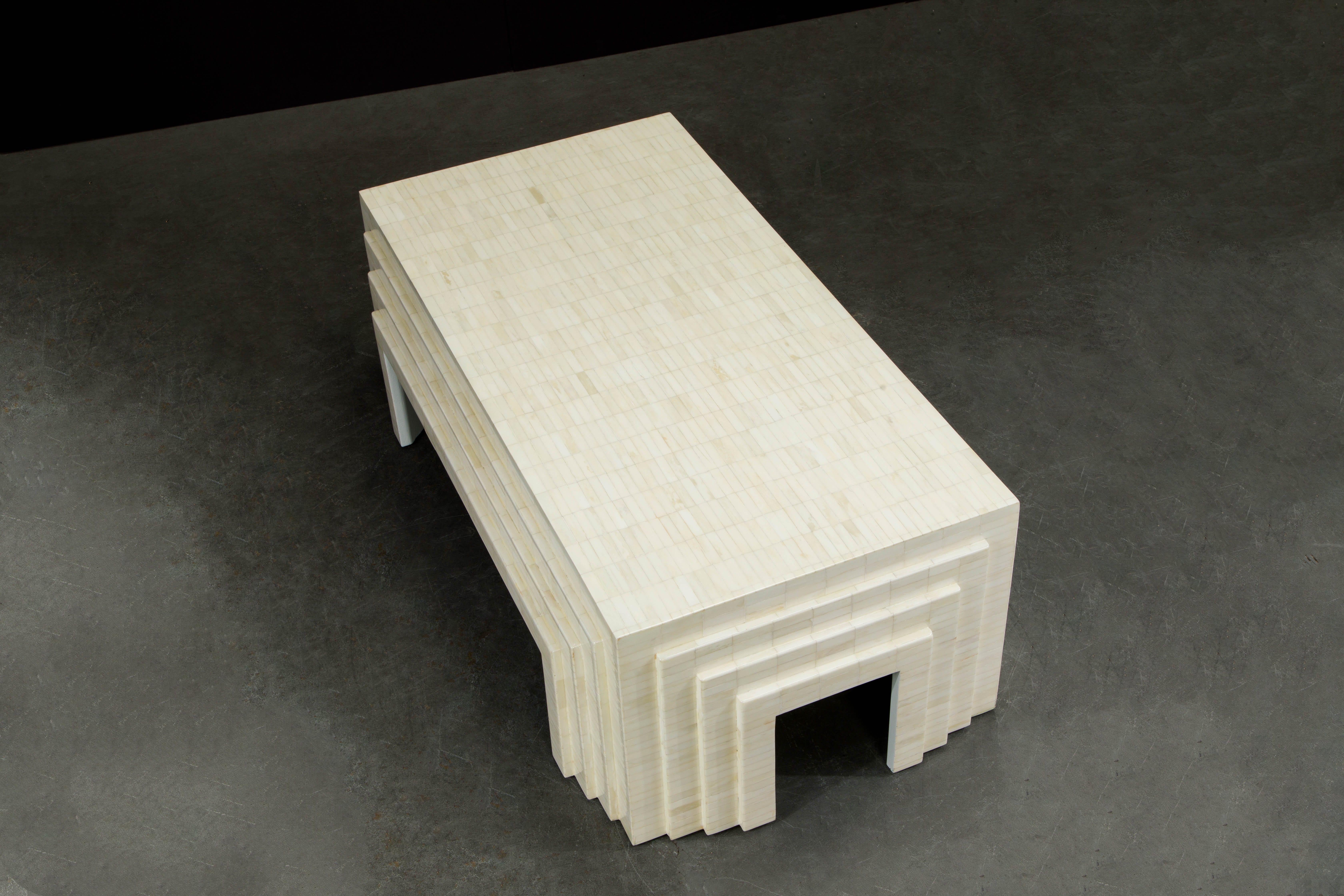 Enrique Garcel Tessellated Bone Architectural Cocktail Table, c. 1970s, Restored 14
