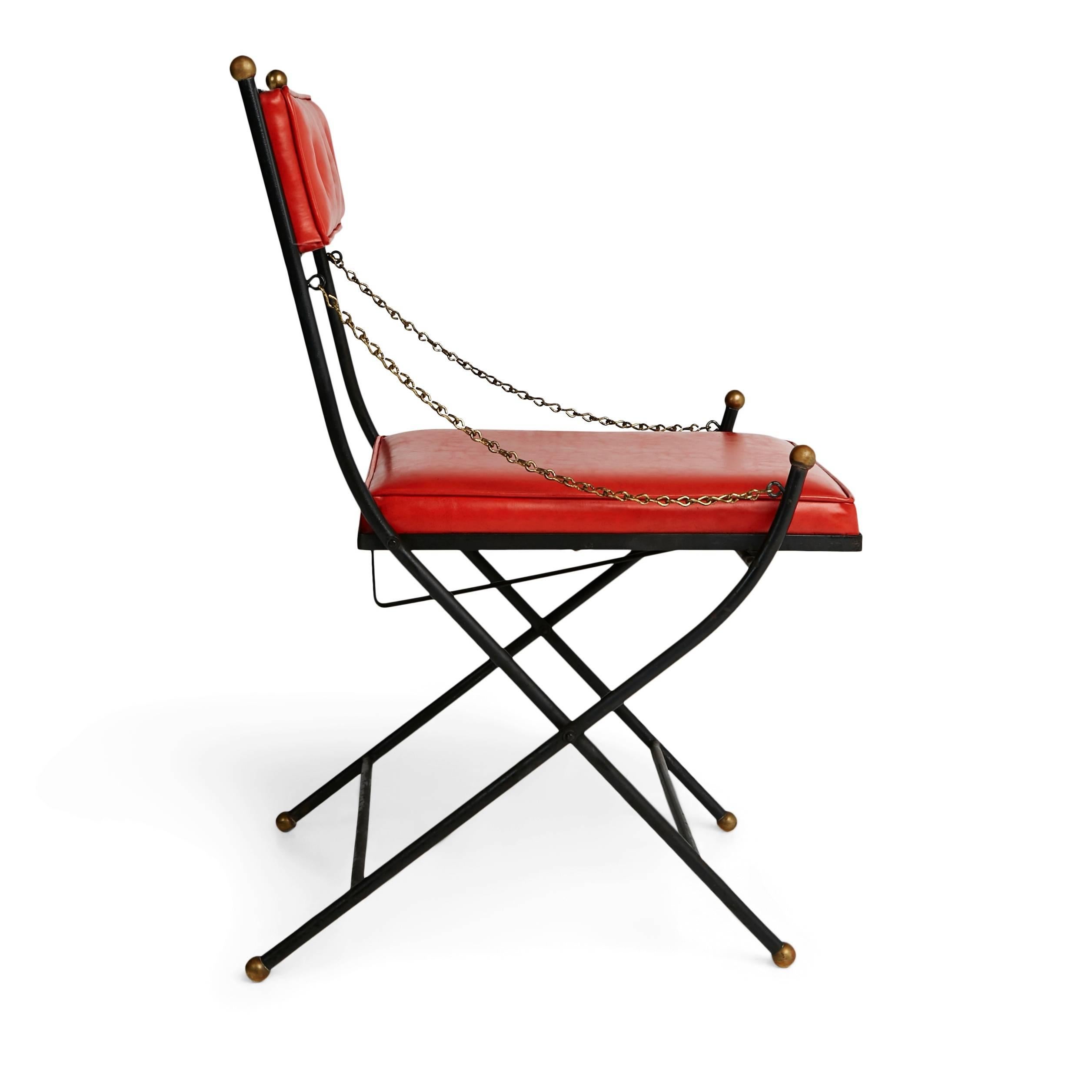 Mid-Century Modern Campaign Folding Chairs in the Style of Maison Jansen, Set of Four, circa 1960