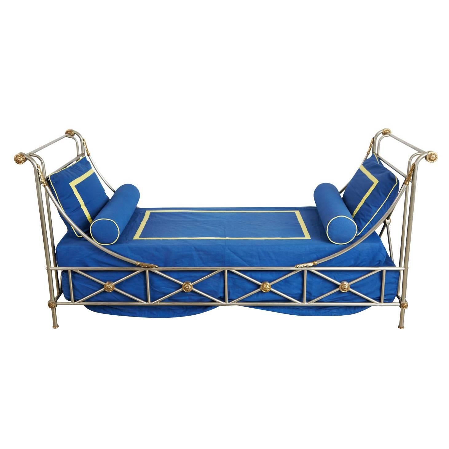 Maison Jansen Brass and Brushed Nickel Daybed, circa 1960s, Italy 1