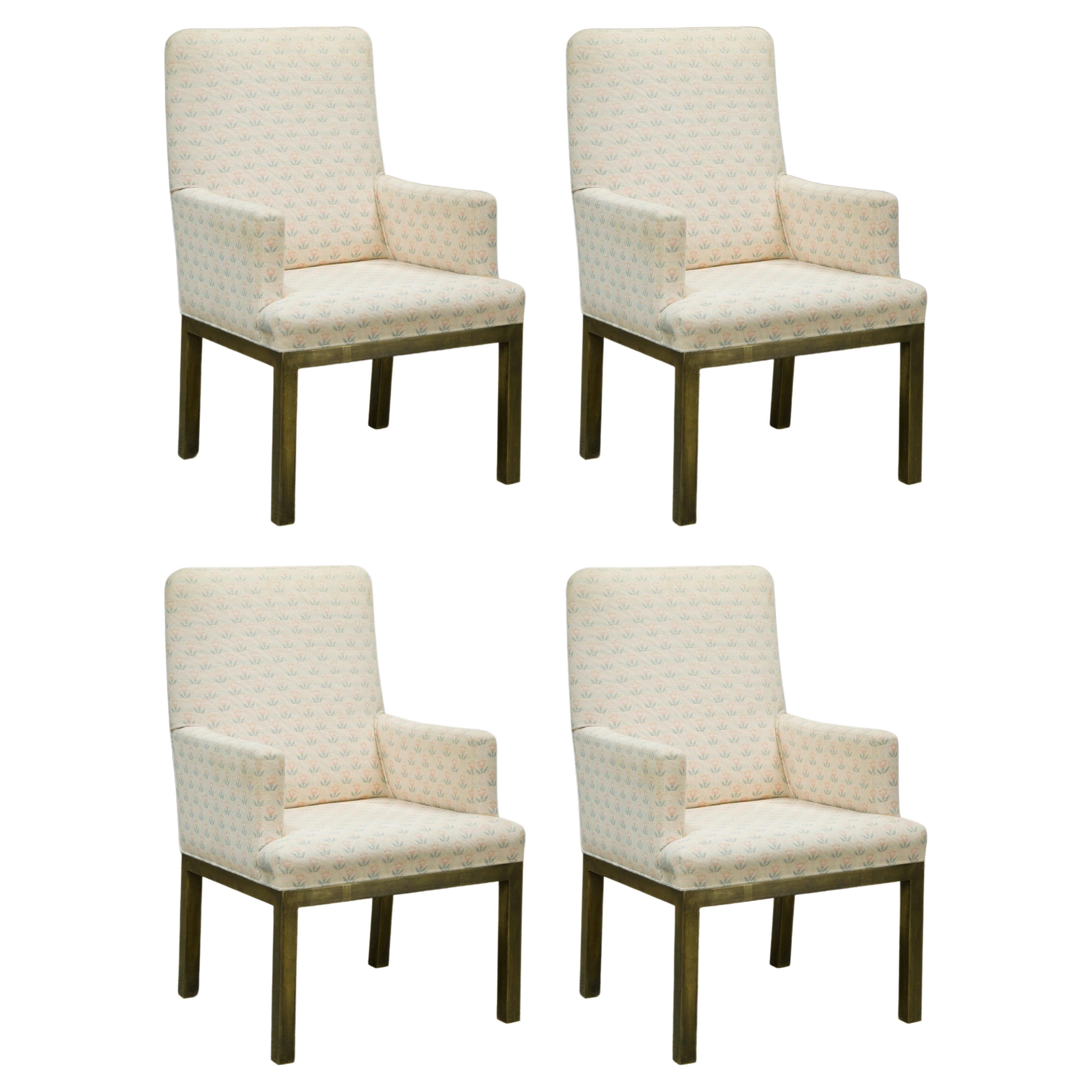 Mastercraft Brass Dining Armchairs with Grandma Fabric, Set of Four, circa 1970s