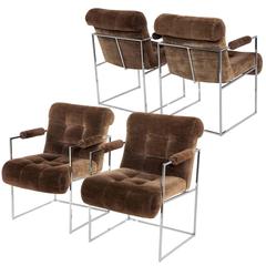 Set of Four Milo Baughman Brown Lounge Chairs by Thayer Coggin - ON SALE