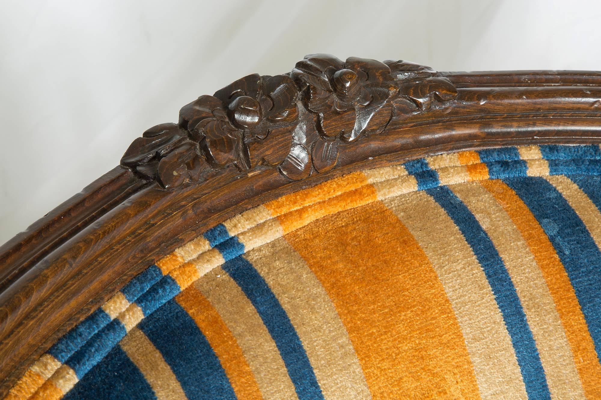 American SEASONAL DEAL-Pair of 1940s Carved Walnut Italian Style Bergère Velvet Chairs 