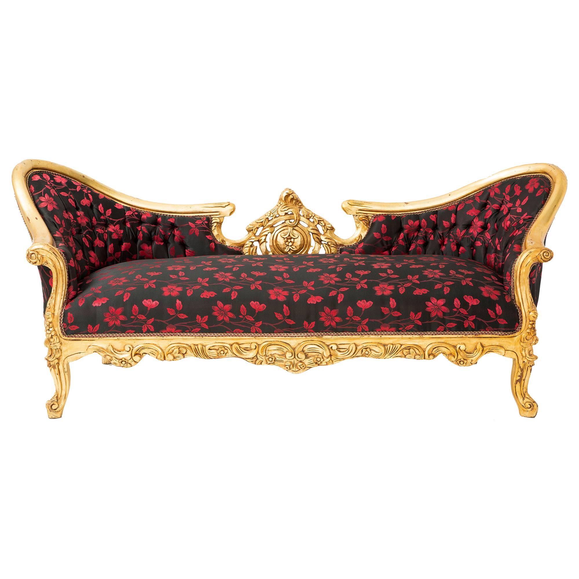 French Style Settee Sofa with Ornate Carved Gold Frame - ON SALE