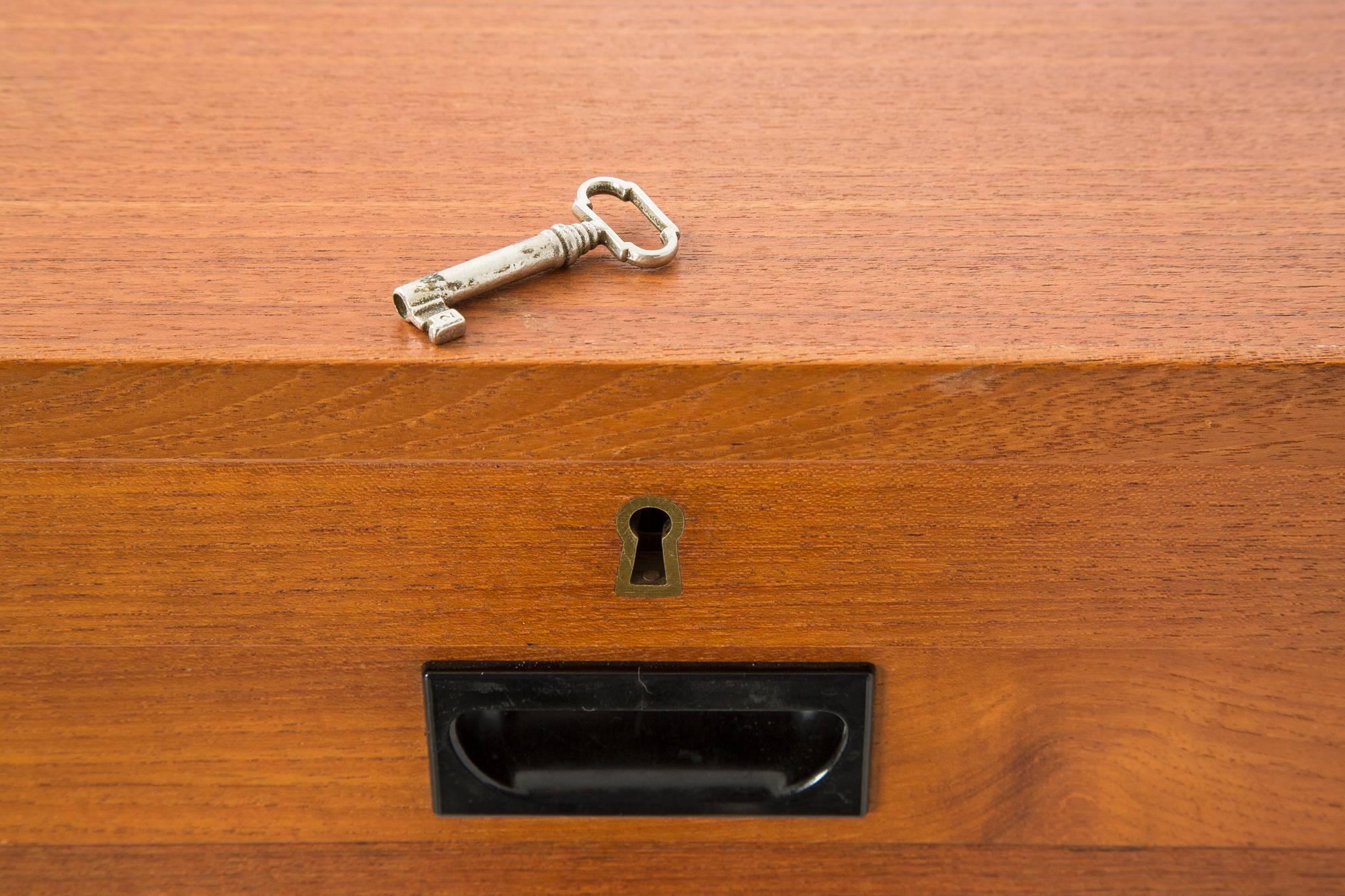Mid-Century Modern Danish Modern Lockable Tambour Storage Cabinet