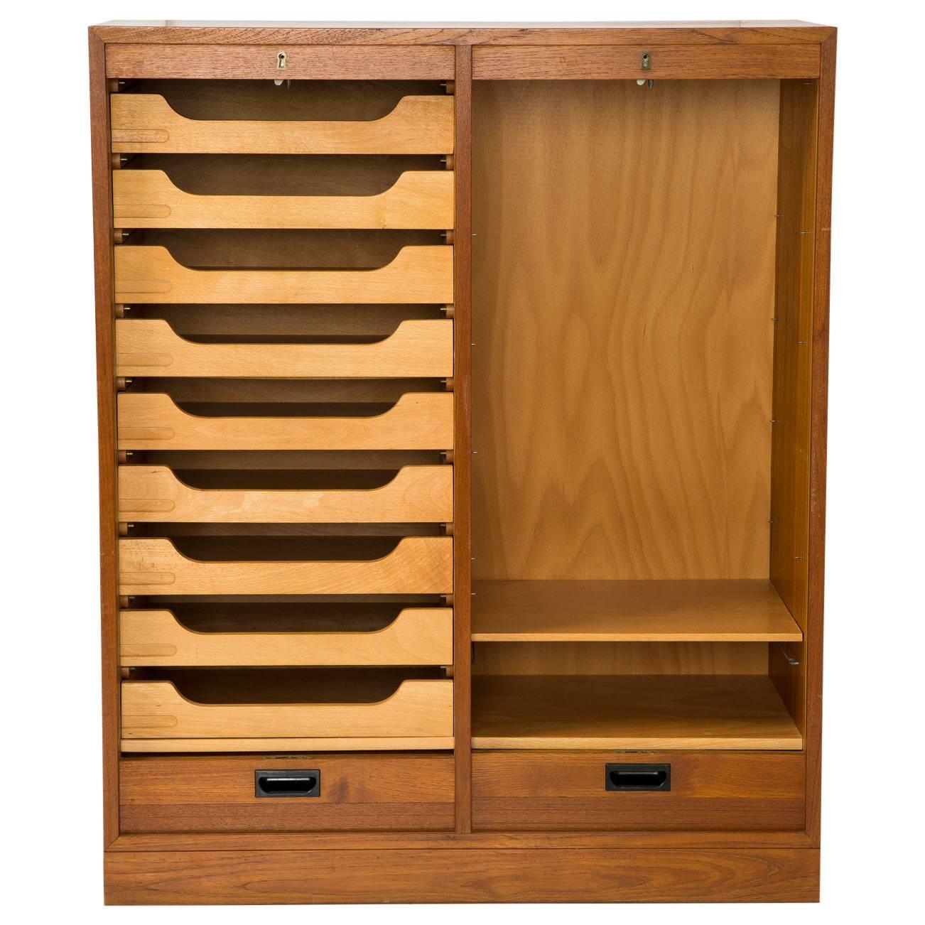 American Danish Modern Lockable Tambour Storage Cabinet