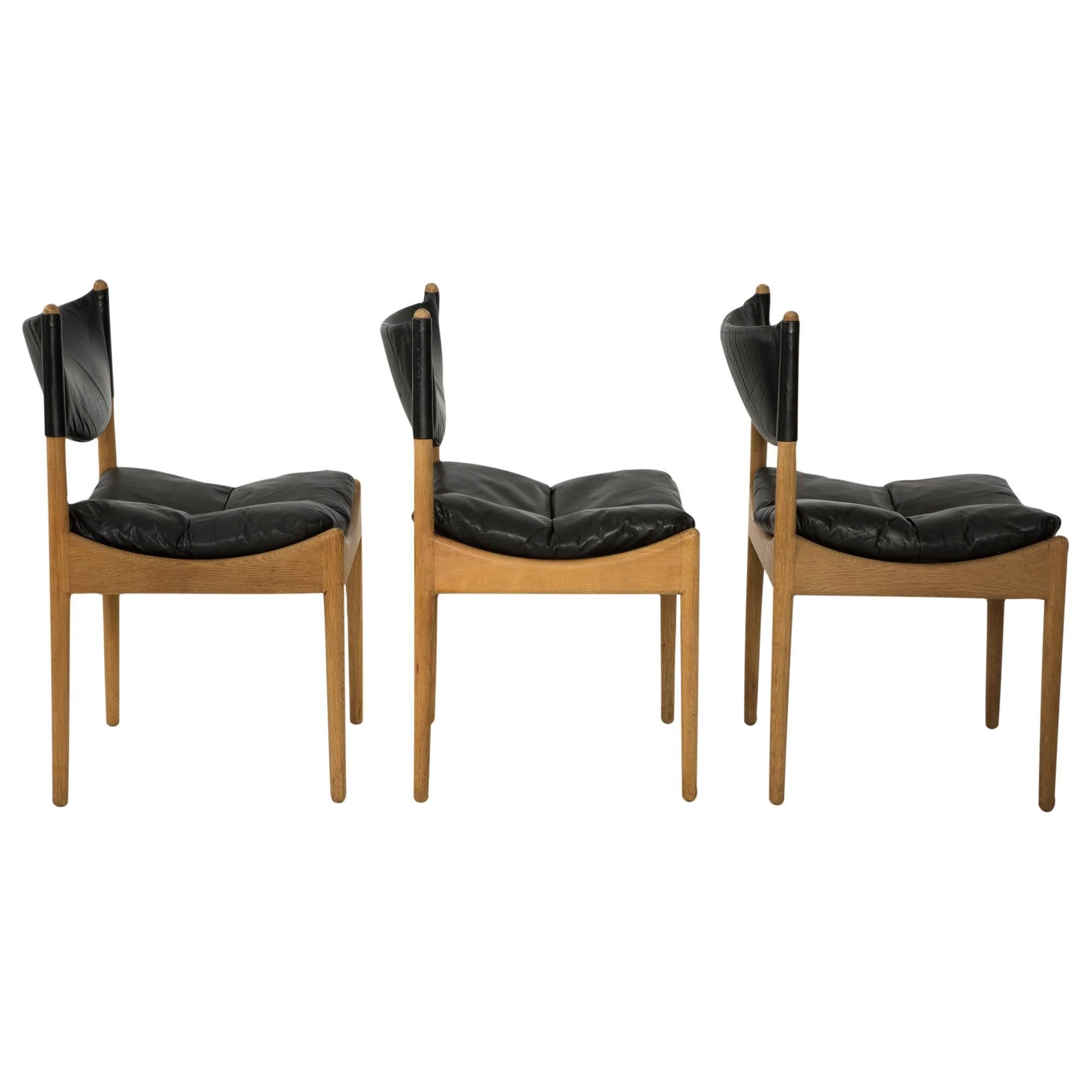 *ON SALE* Oak and Leather 'Modus' Dining Chairs by Kristian Solmer Vedel In Excellent Condition In Los Angeles, CA