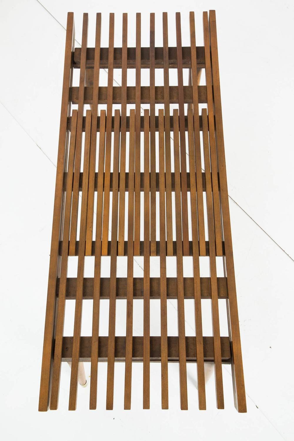 Expandable Slatted Mid Century Modern Wood Bench At 1stdibs