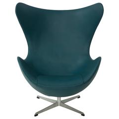 Early Arne Jacobsen Egg Chair for Fritz Hansen in Teal Spinneybeck Leather SALE