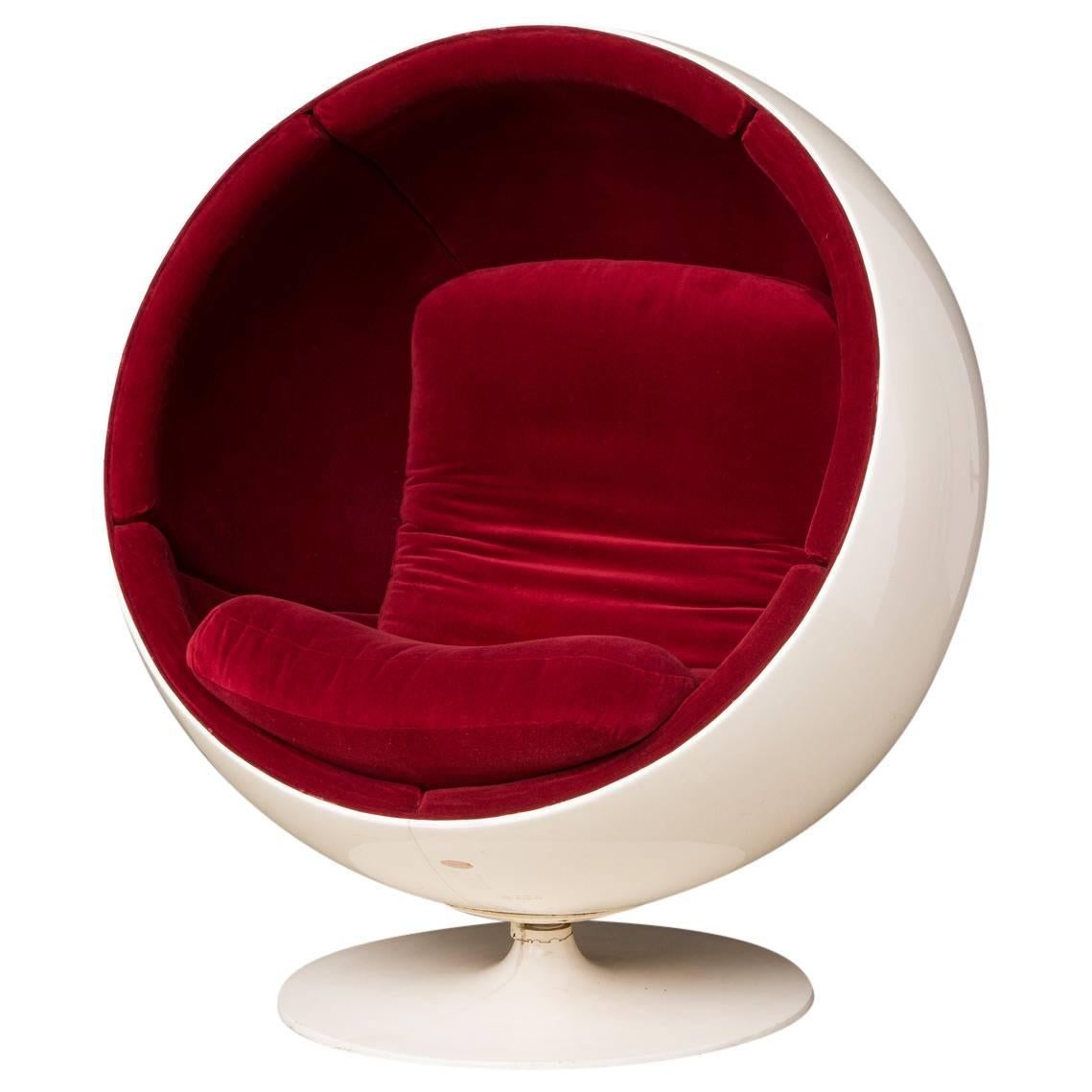 Eero Aarnio Red Velvet Ball Chair for Asko