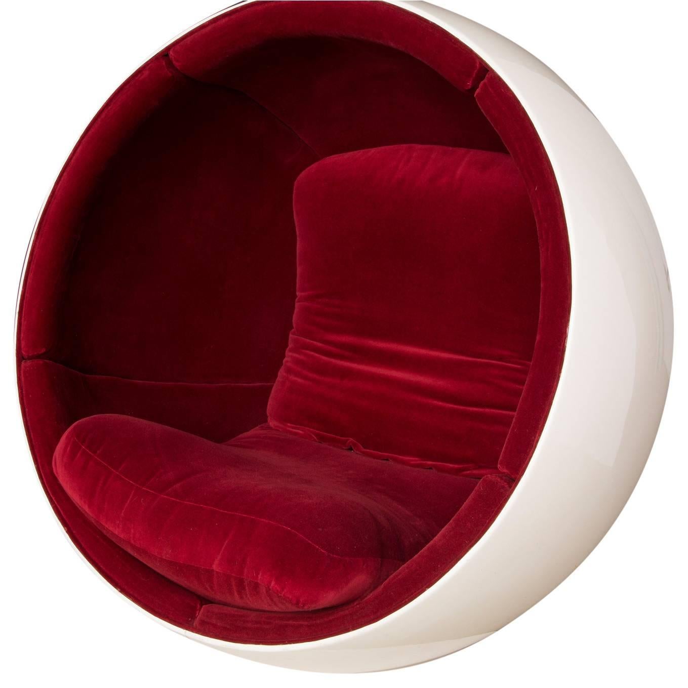 Finnish Eero Aarnio Red Velvet Ball Chair for Asko