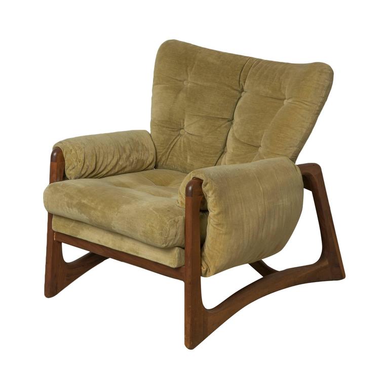 Adrian Pearsall Sculpted Walnut Lounge Chair and Ottoman in Green