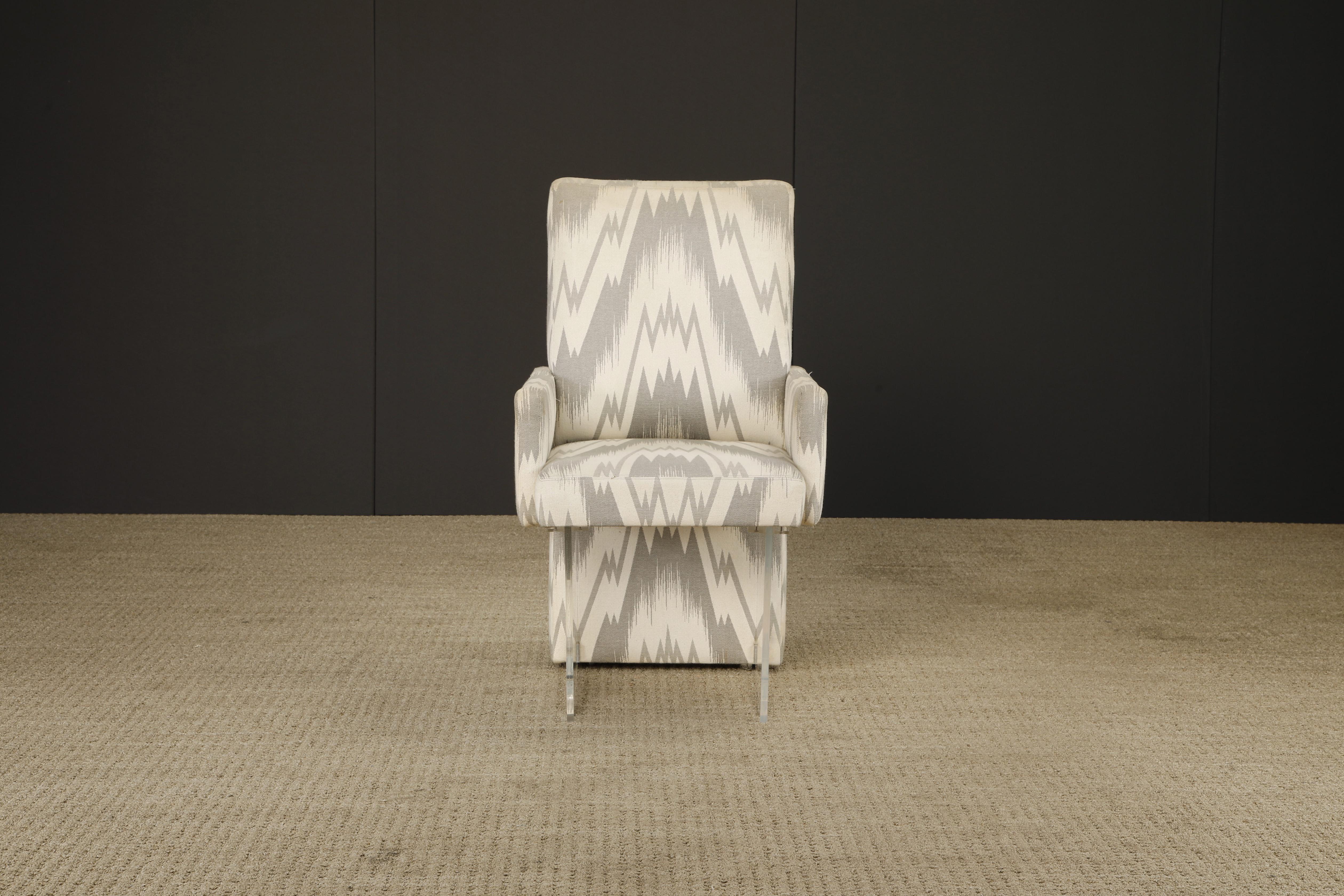 Fabric Pair of Vladimir Kagan 'Clos' Lucite Armchairs, circa 1970s, Signed For Sale