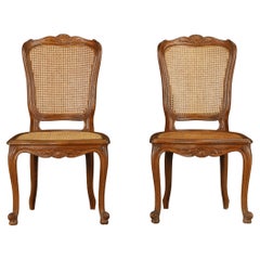 Pair of Antique Louis XV Style Walnut Caned Side Chairs, France, 19th Century