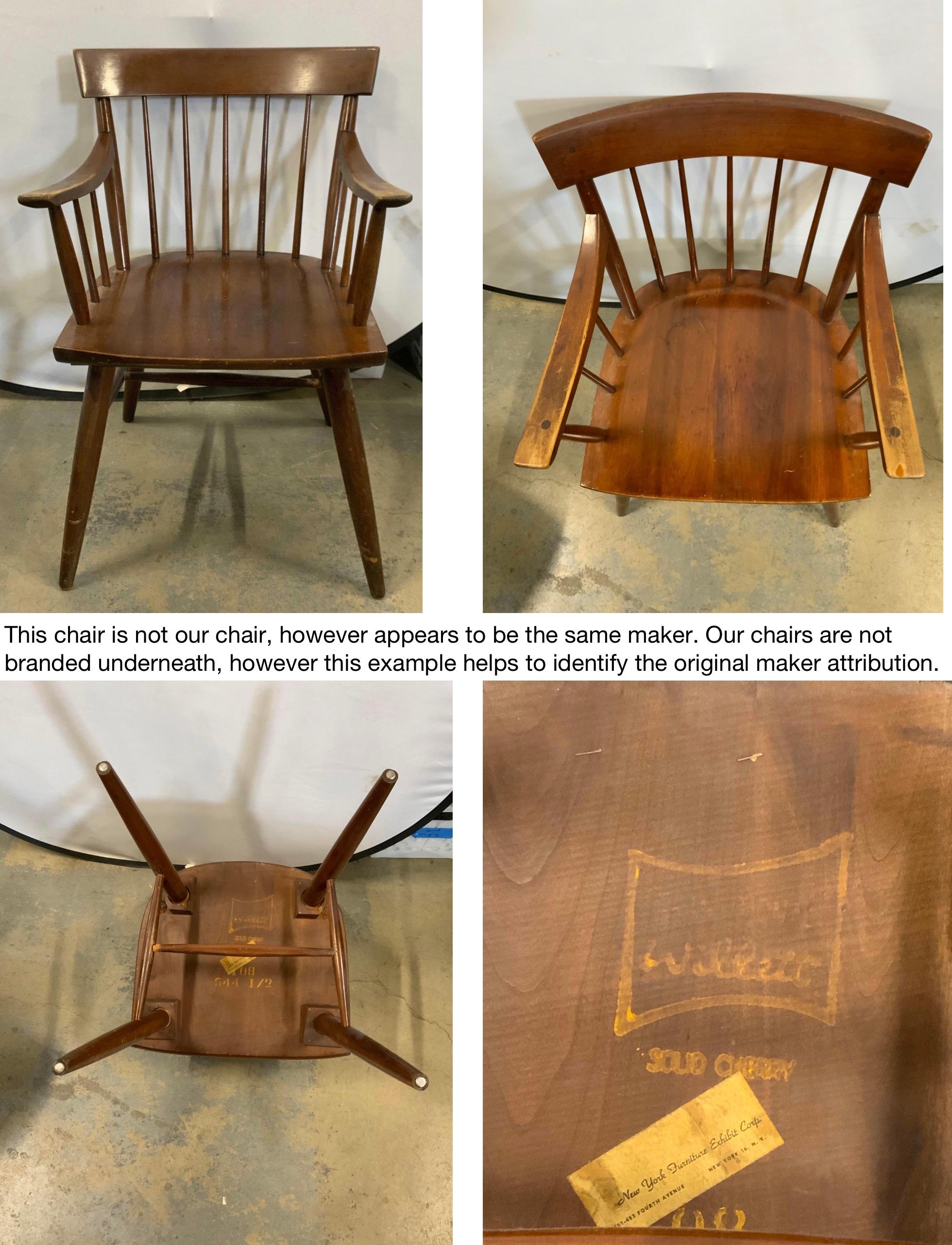 Fauteuils à dossier en cerisier massif du milieu du siècle de Willett Furniture Company en vente 13