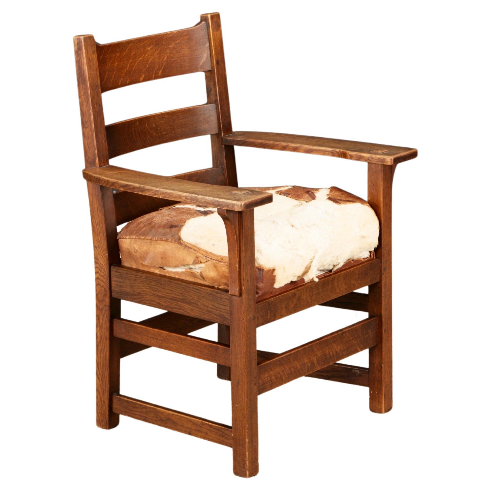 L. Y J.G. Sillón con respaldo de escalera Stickley Mission Oak, c. 1910, Firmado en venta