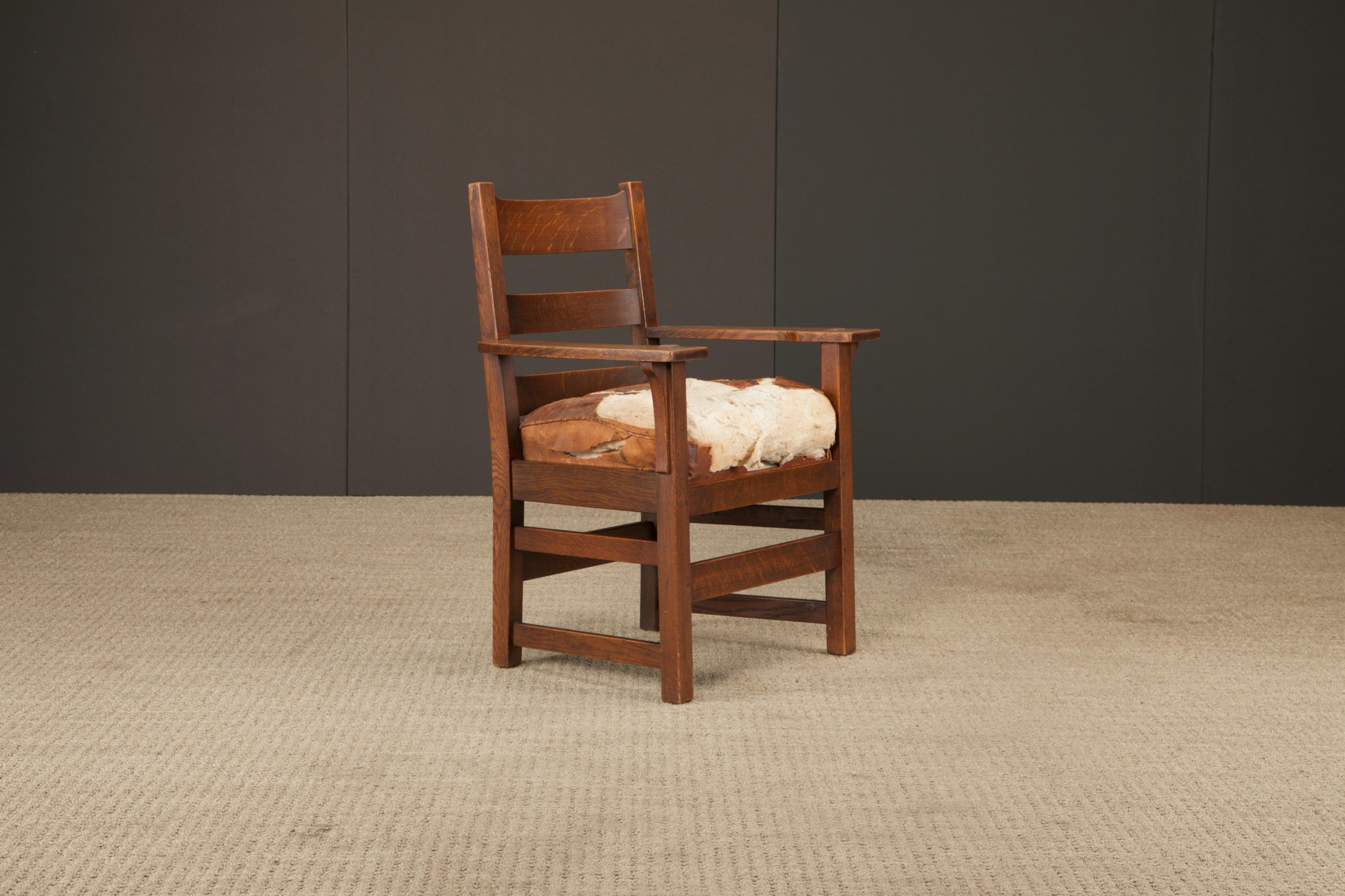 L. Y J.G. Sillón con respaldo de escalera Stickley Mission Oak, c. 1910, Firmado siglo XX en venta