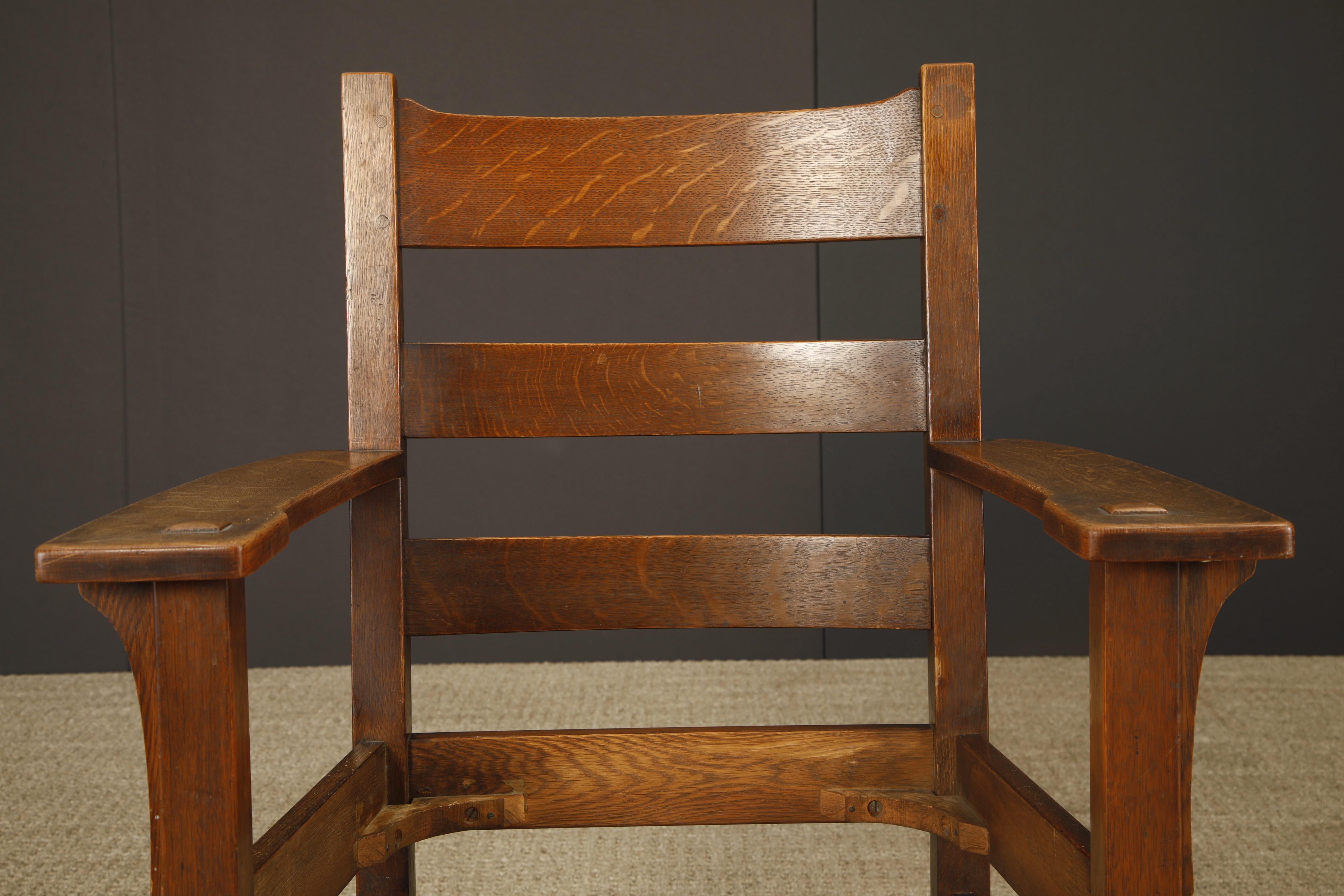 L. Y J.G. Sillón con respaldo de escalera Stickley Mission Oak, c. 1910, Firmado en venta 6