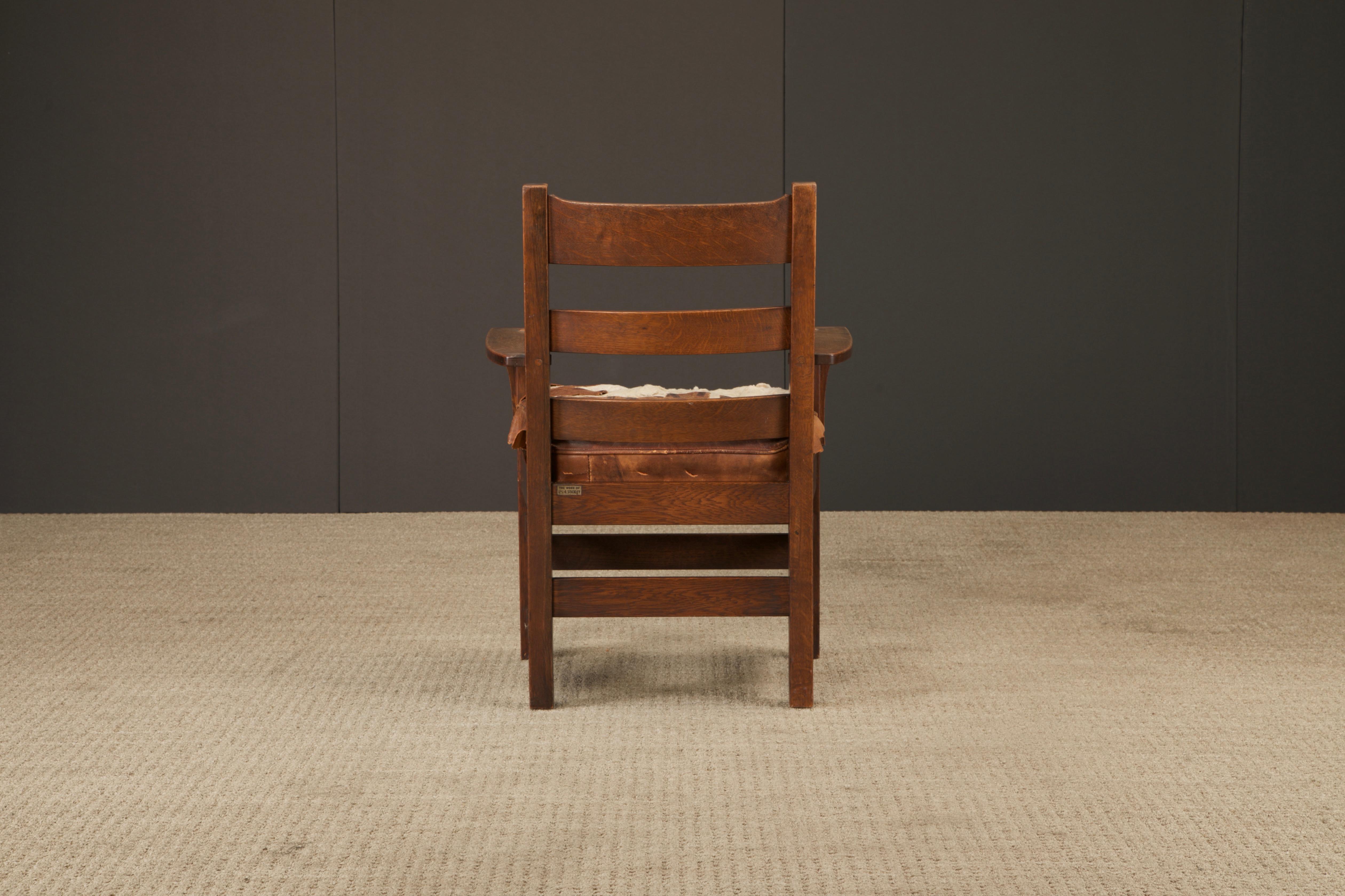 L. Y J.G. Sillón con respaldo de escalera Stickley Mission Oak, c. 1910, Firmado en venta 4