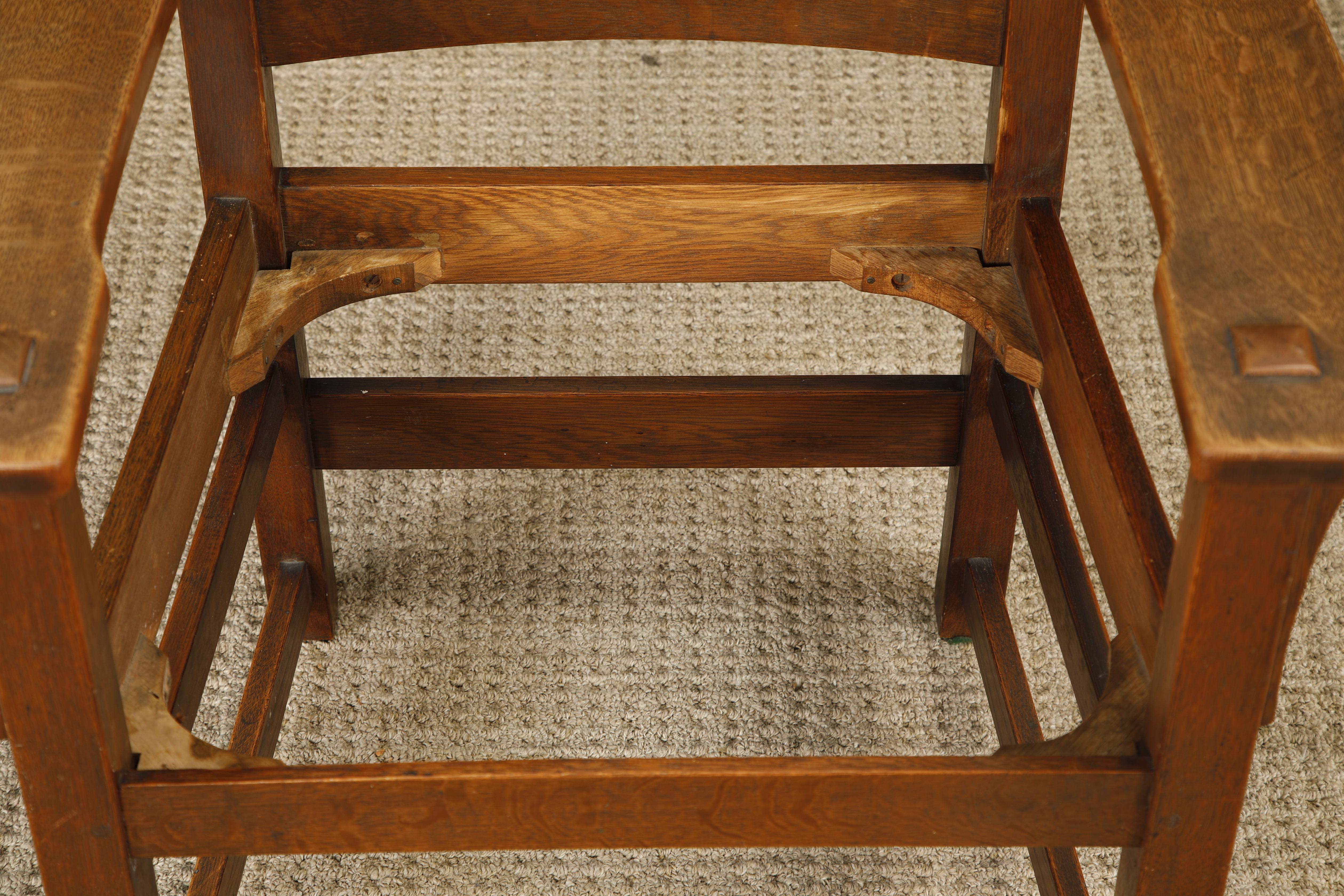 L. Y J.G. Sillón con respaldo de escalera Stickley Mission Oak, c. 1910, Firmado en venta 7
