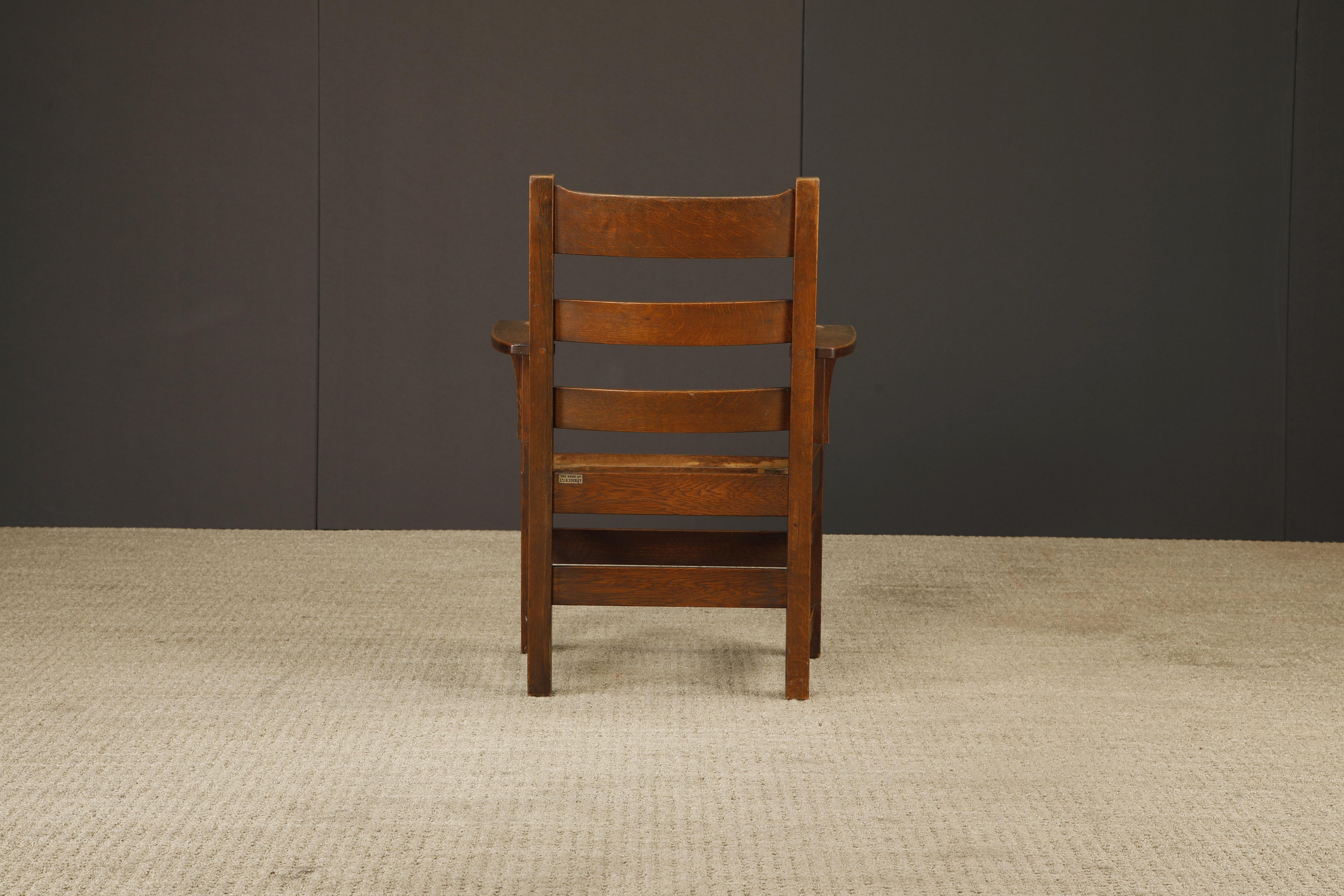 L. Y J.G. Sillón con respaldo de escalera Stickley Mission Oak, c. 1910, Firmado en venta 13