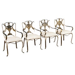 Set of Four Neoclassical Revival Iron Armchairs with Urn Backs, France, 1940s
