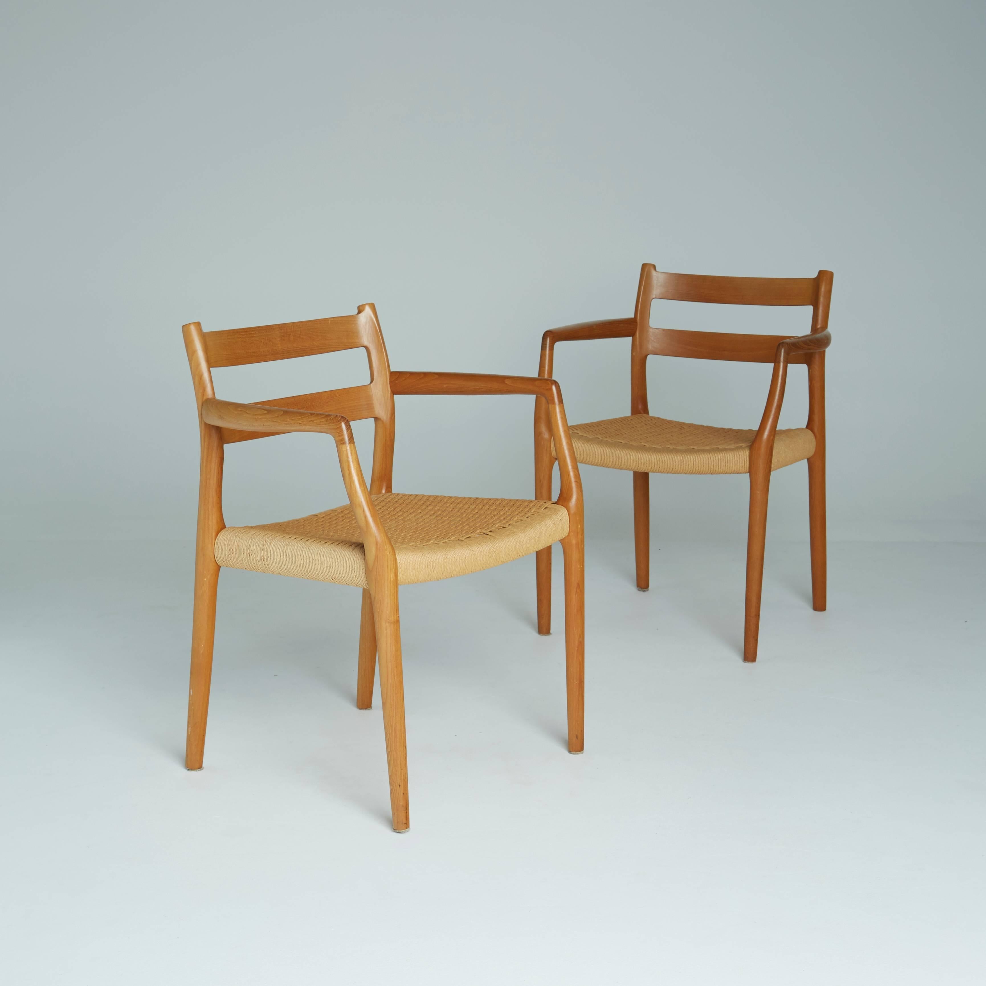 Woven and Teak Model 67 Armchairs by Niels O. Møller for J.L. Møller In Excellent Condition In Los Angeles, CA