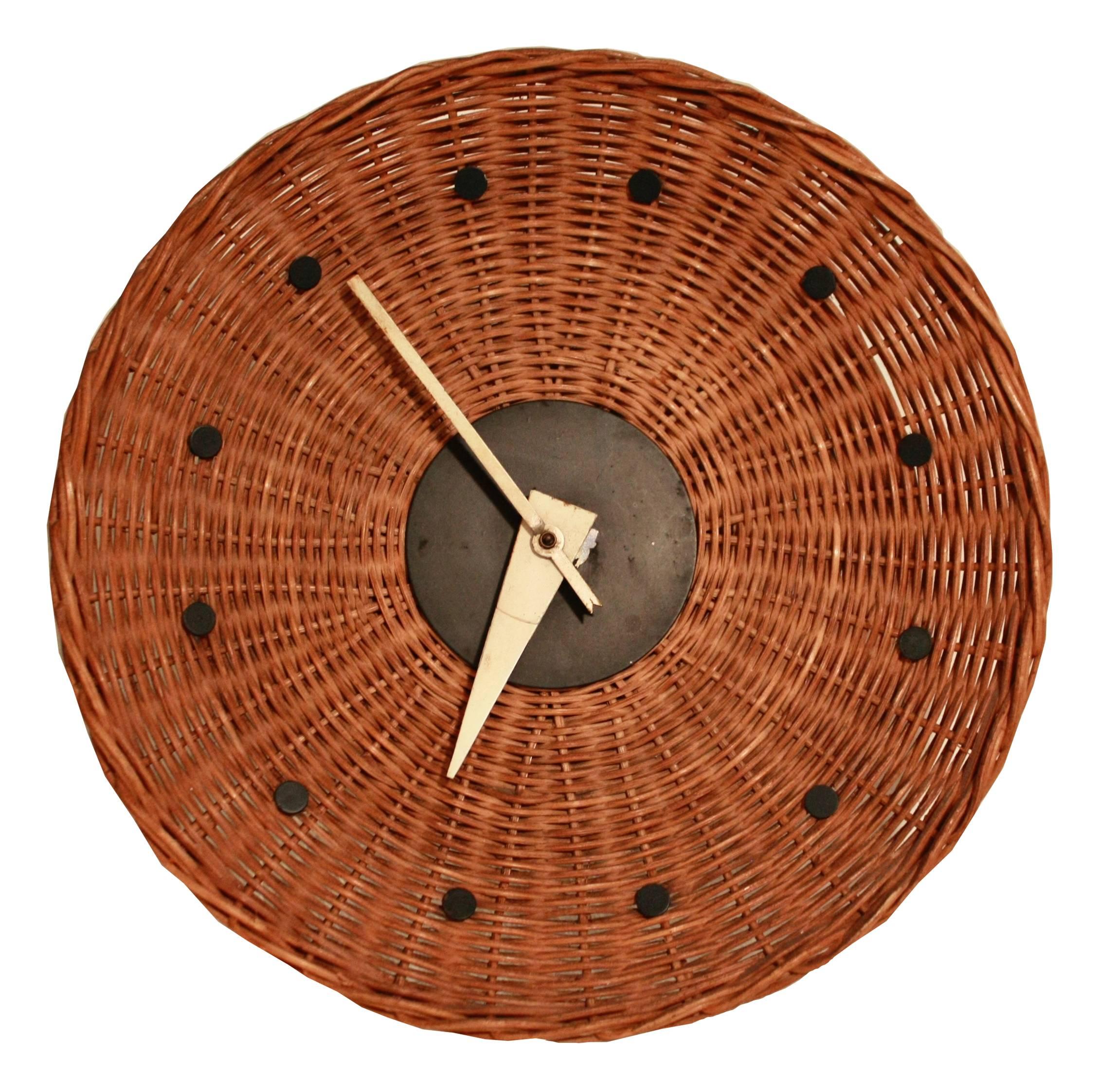 Woven Rattan "Basket Clock" by George Nelson for Howard Miller, 1950s, Rare