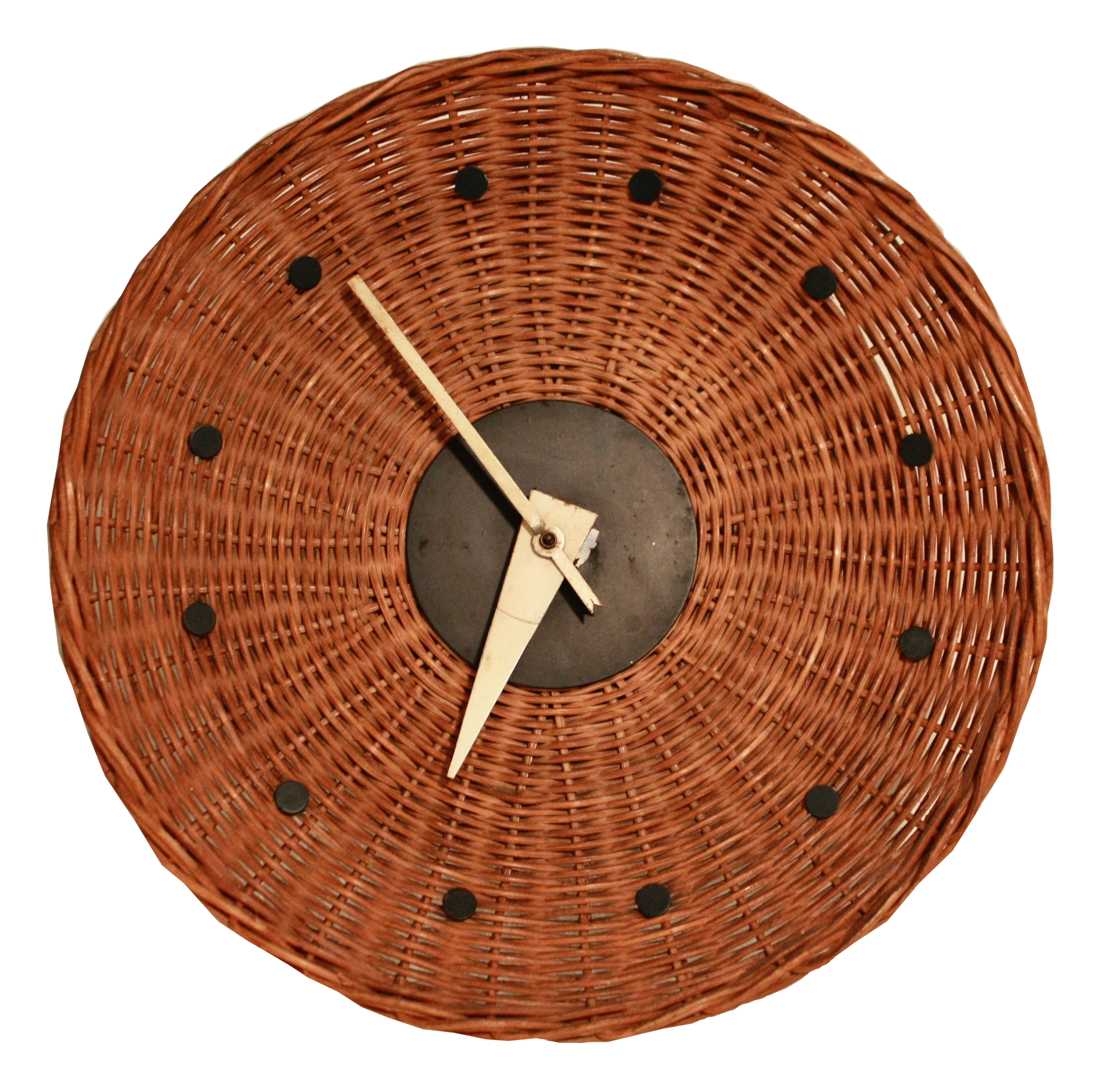 Woven Rattan Basket Clock By George Nelson For Howard Miller, Woven Rattan Basket Clock By George Nelson For Howard Miller,