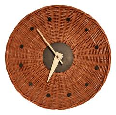 Vintage Woven Rattan "Basket Clock" by George Nelson for Howard Miller, 1950s, Rare