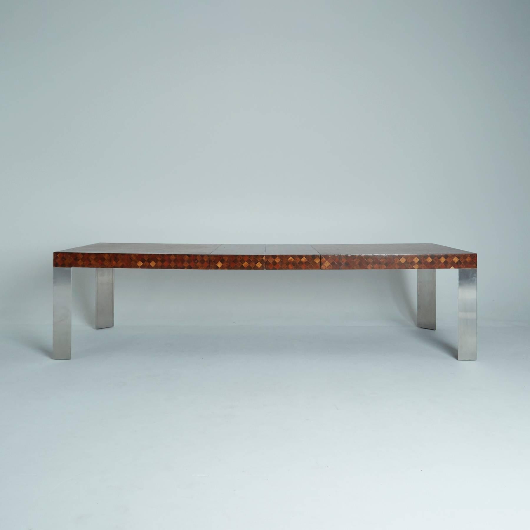 Mid-Century Modern Exotic Patchwork Wood Dining Table by Paul Evans for Directional ca 1970