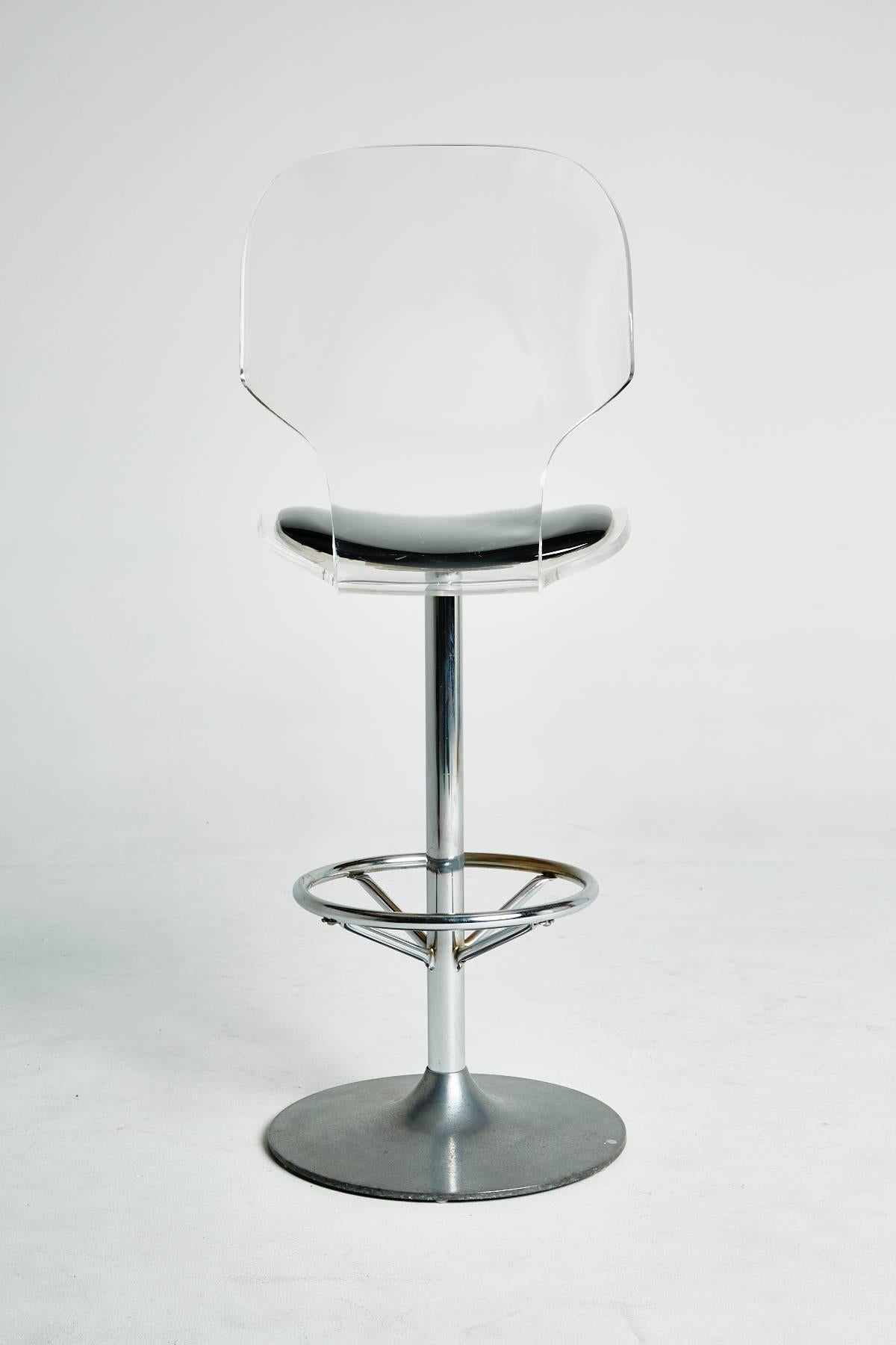 Swiveling Lucite Bar Stools in the Style of Charles Hollis Jones 1