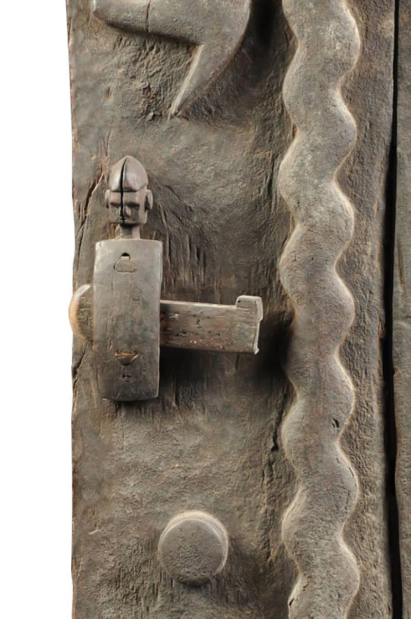 Metal Monumental Hardwood African Granary Door, circa 18th Century