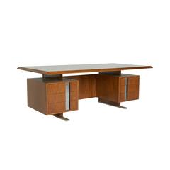 Large Walnut Chrome Floating Executive Desk, circa 1960