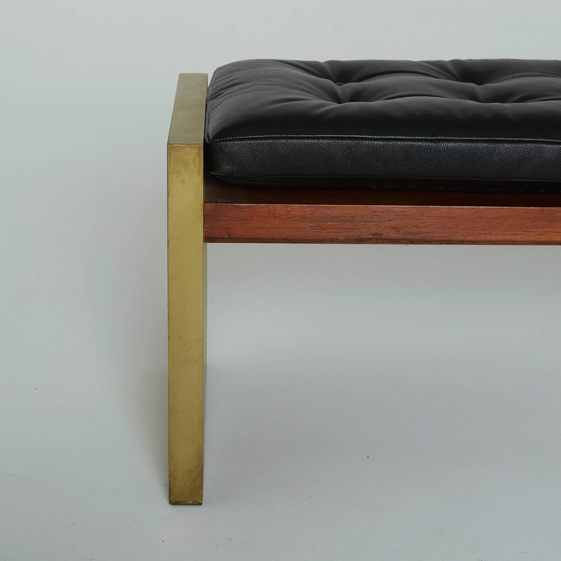 Mid-Century Modern Rare Brass, Leather and Rosewood Bench by Roger Sprunger for Dunbar