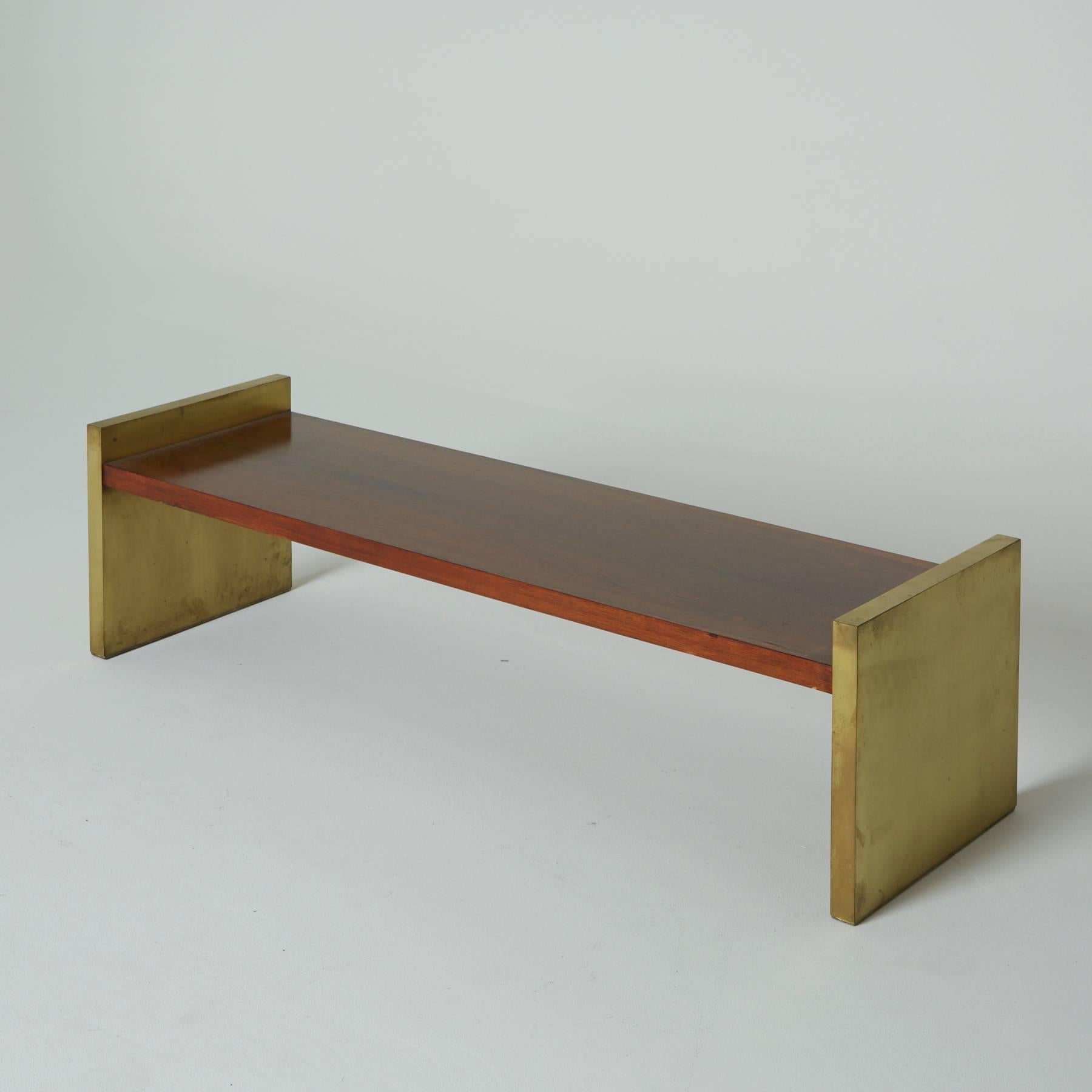 Rare Brass, Leather and Rosewood Bench by Roger Sprunger for Dunbar In Excellent Condition In Los Angeles, CA
