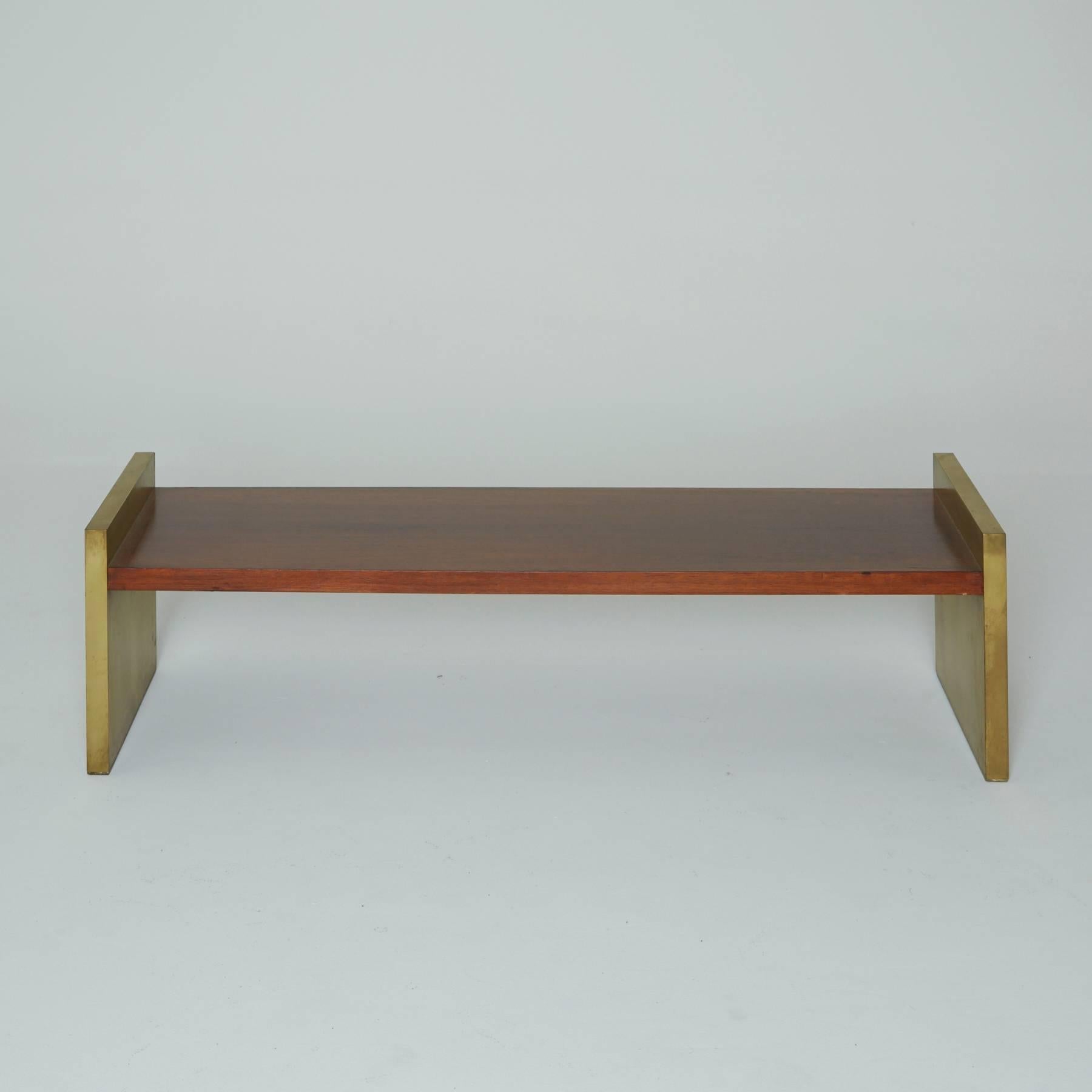 Mid-20th Century Rare Brass, Leather and Rosewood Bench by Roger Sprunger for Dunbar