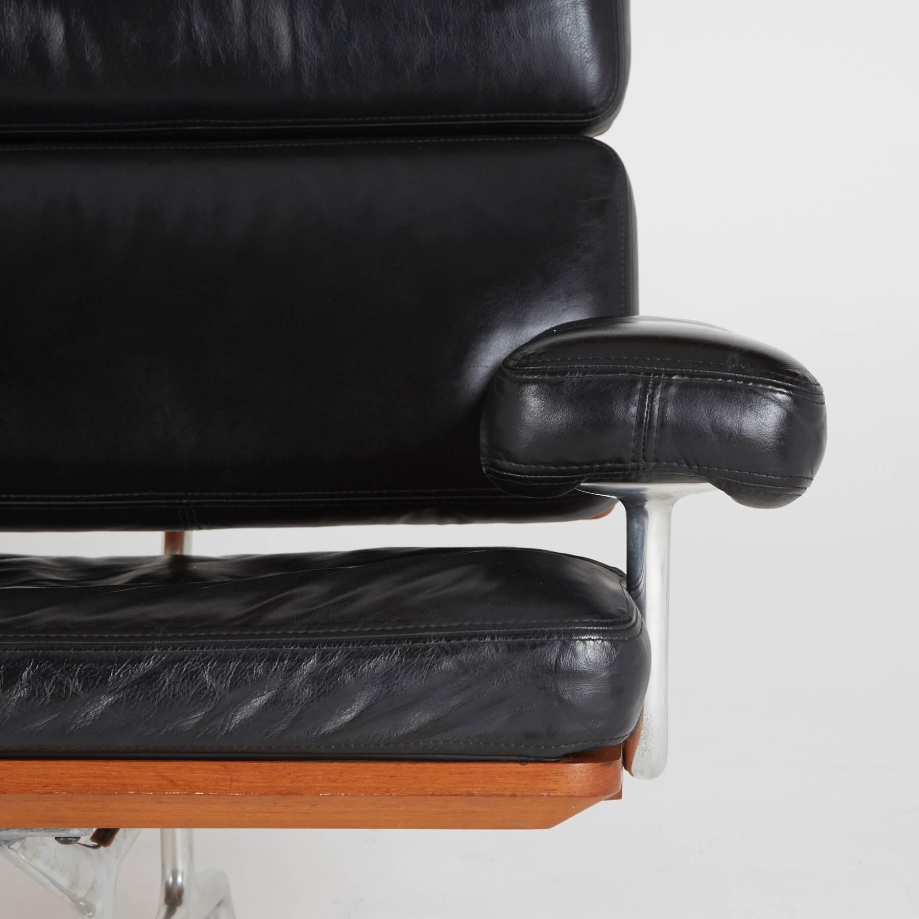 Contemporary Eames Sofa by Herman Miller, Black Leather and Teak
