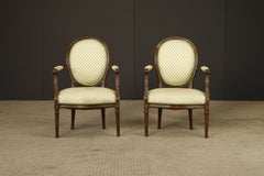 Pair of Maison Jansen Louis XVI Style Walnut Bergere Armchairs, France, Signed