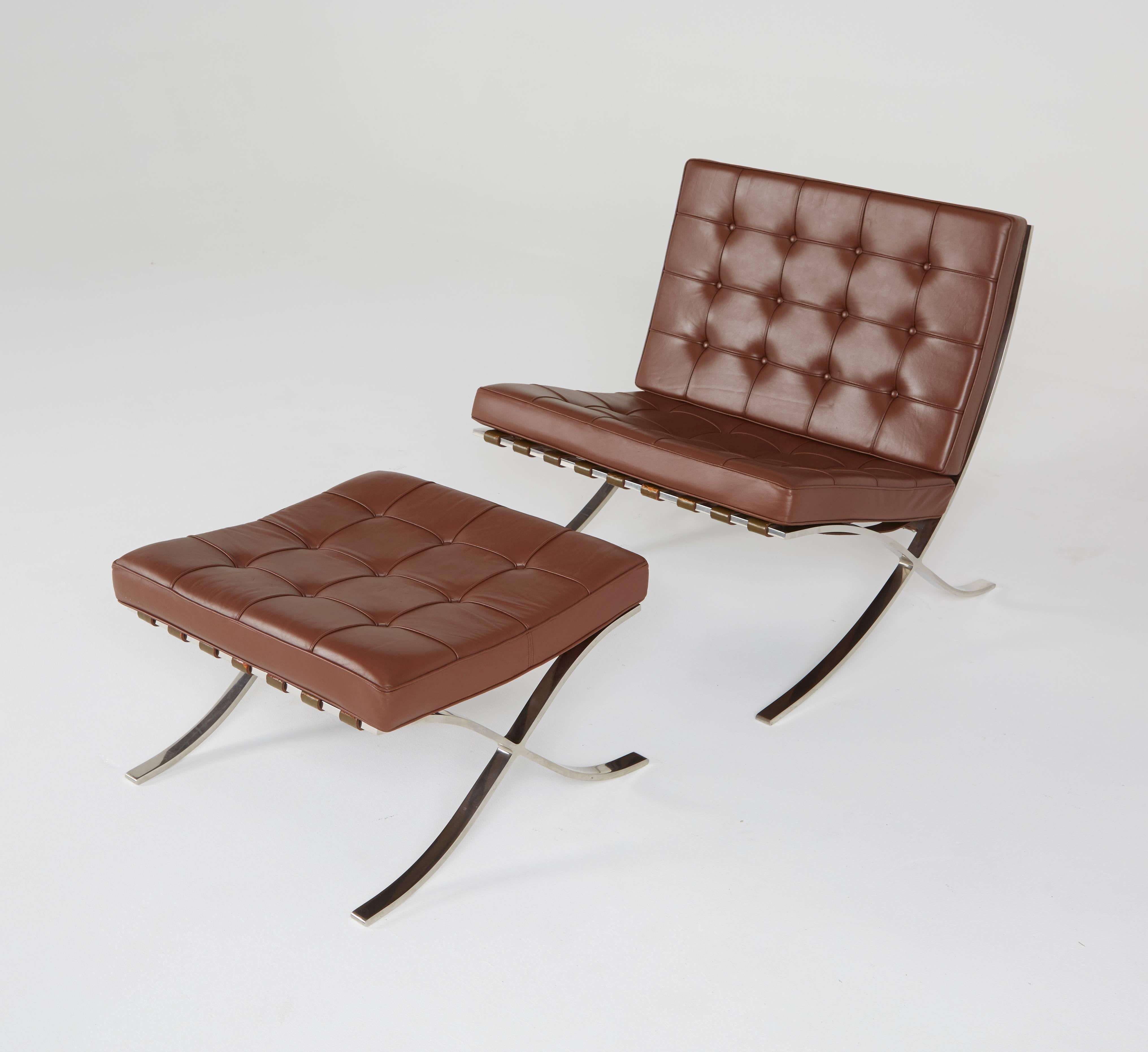 Leather Barcelona Lounge and Ottoman by Mies van der Rohe for Knoll, 1978 MFG Date