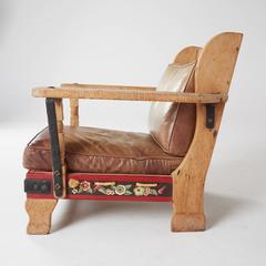 Very Rare His and Hers Monterey Classic Branded Leather and Oak Lounge Chairs