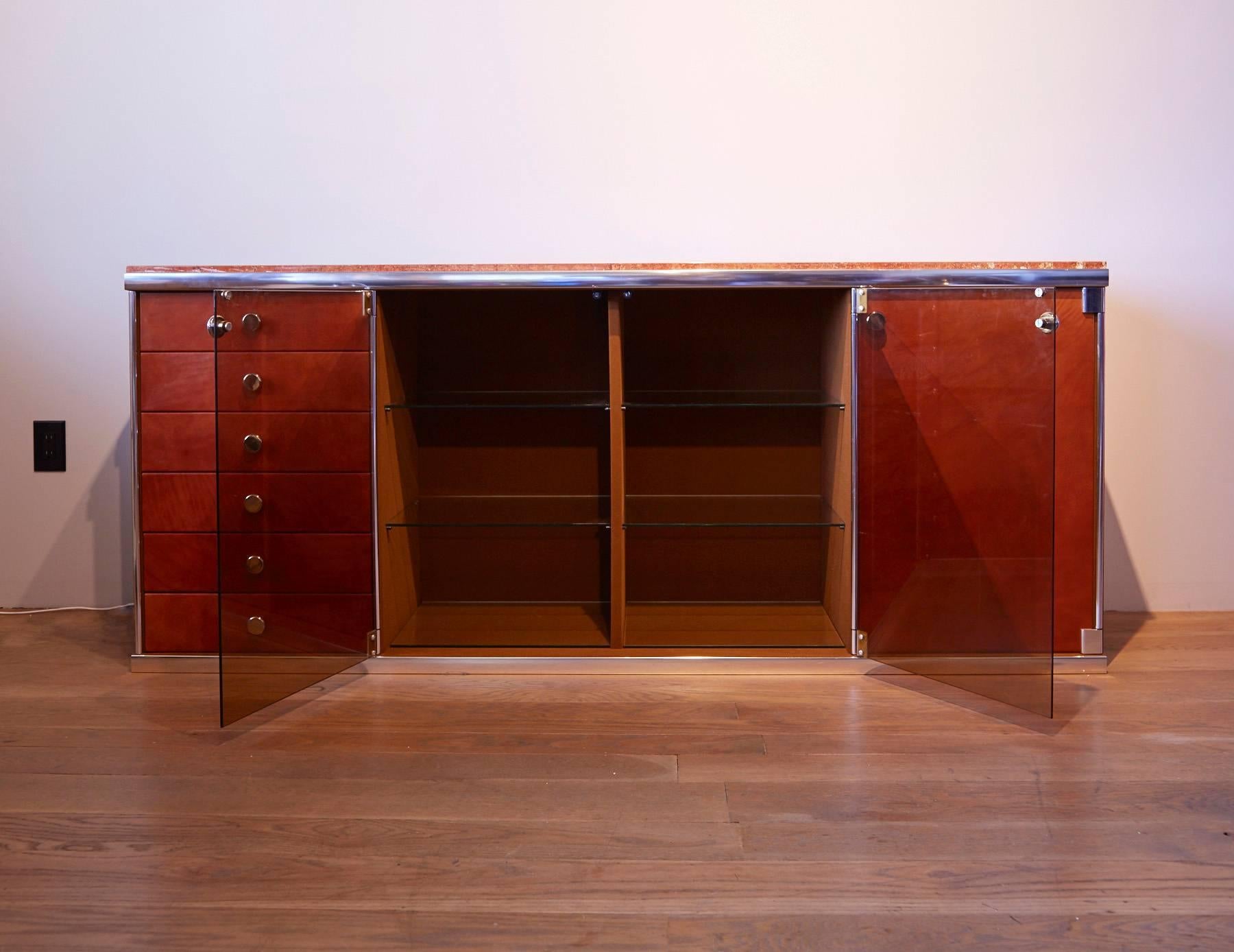 Late 20th Century Alcantara and Marble Credenza by Guido Faleschini for Mariani by Hermes